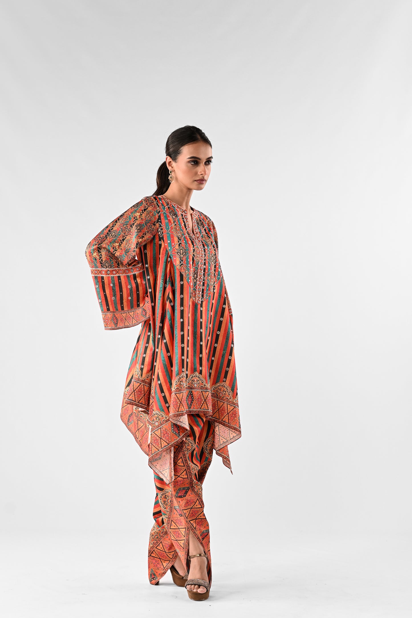 Festive Embellished Handkerchief Top with Dhoti Pants Set