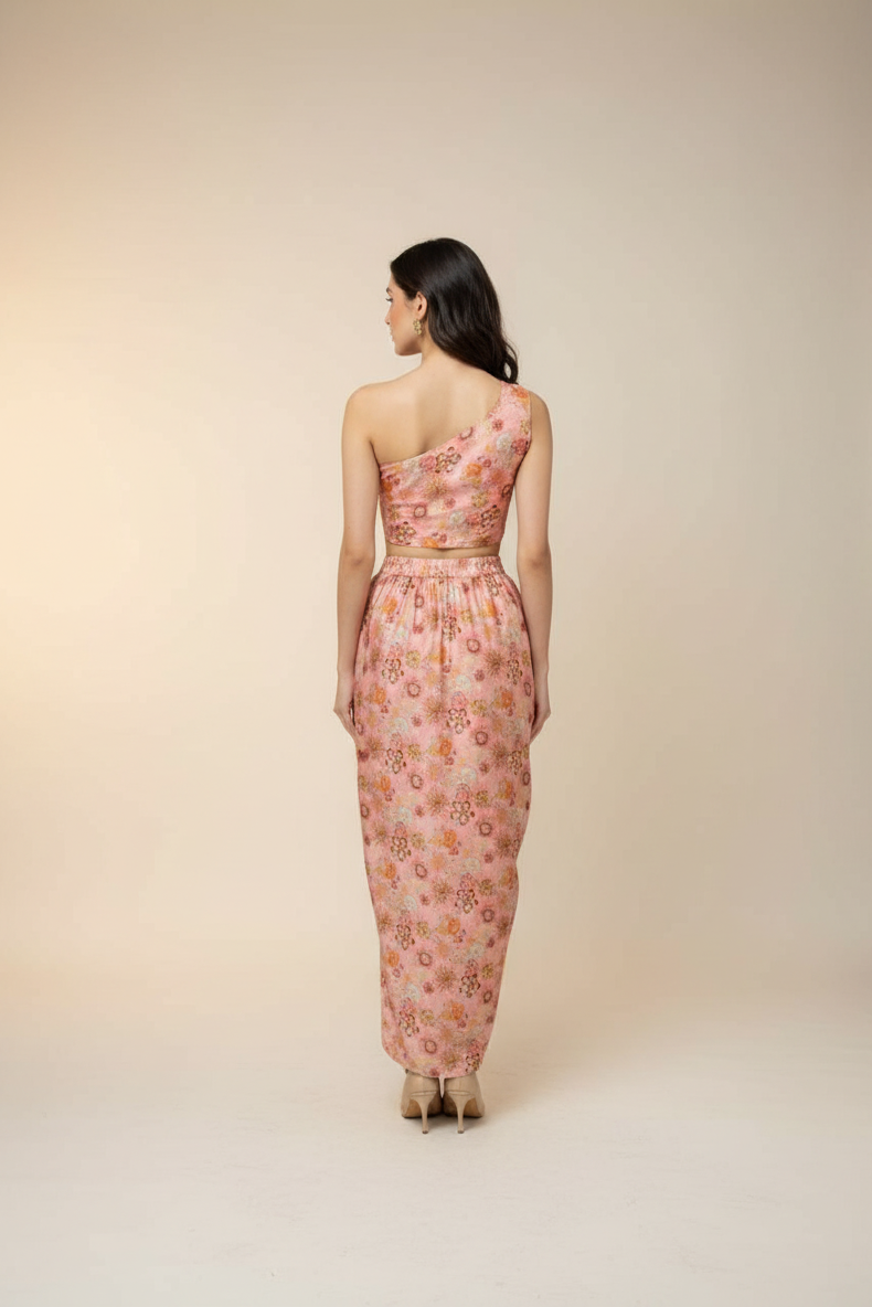 Embellished Printed On-Shoulder Co-ord Set