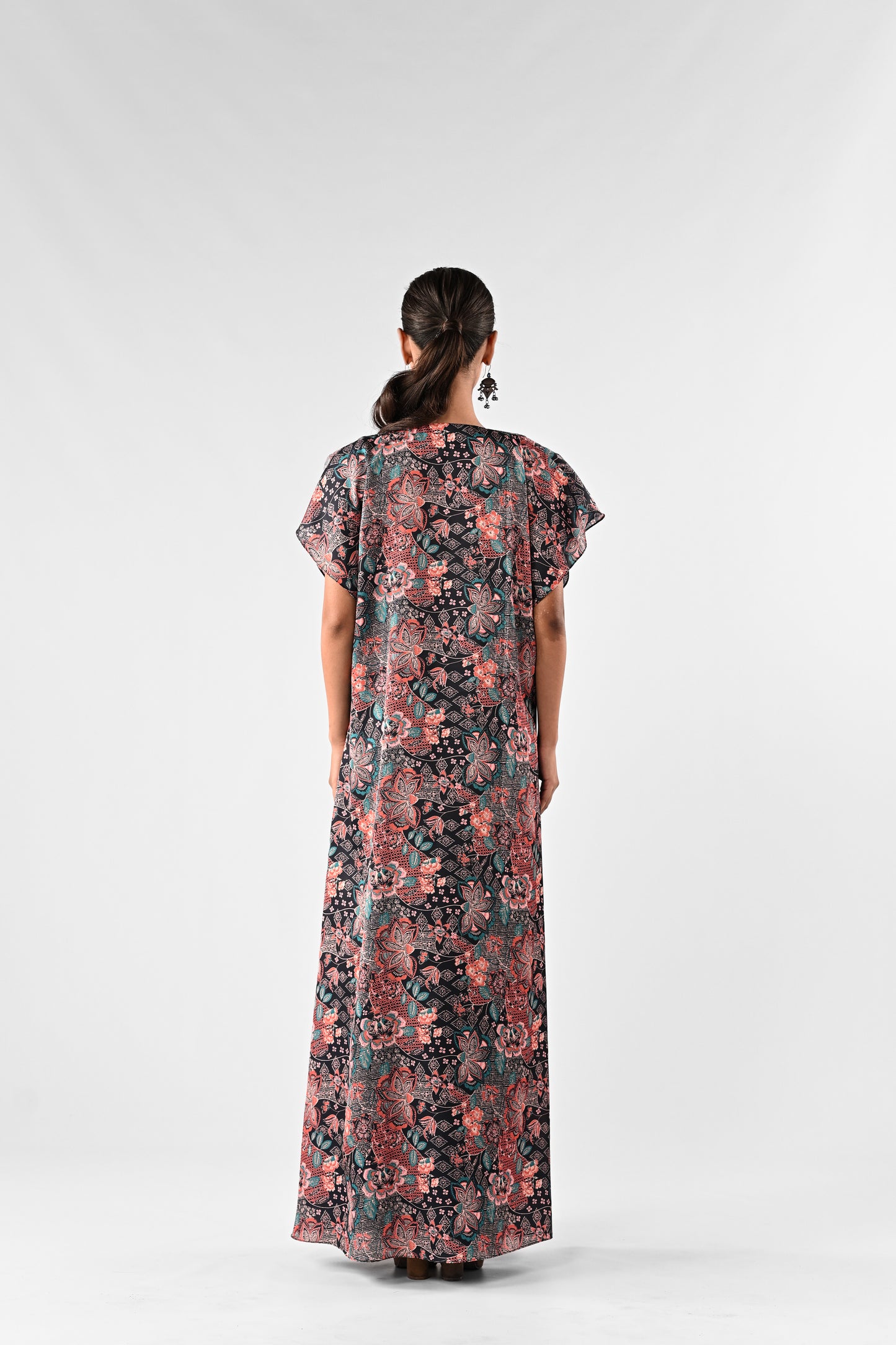 Embellished Printed Cape with Draped Skirt Set