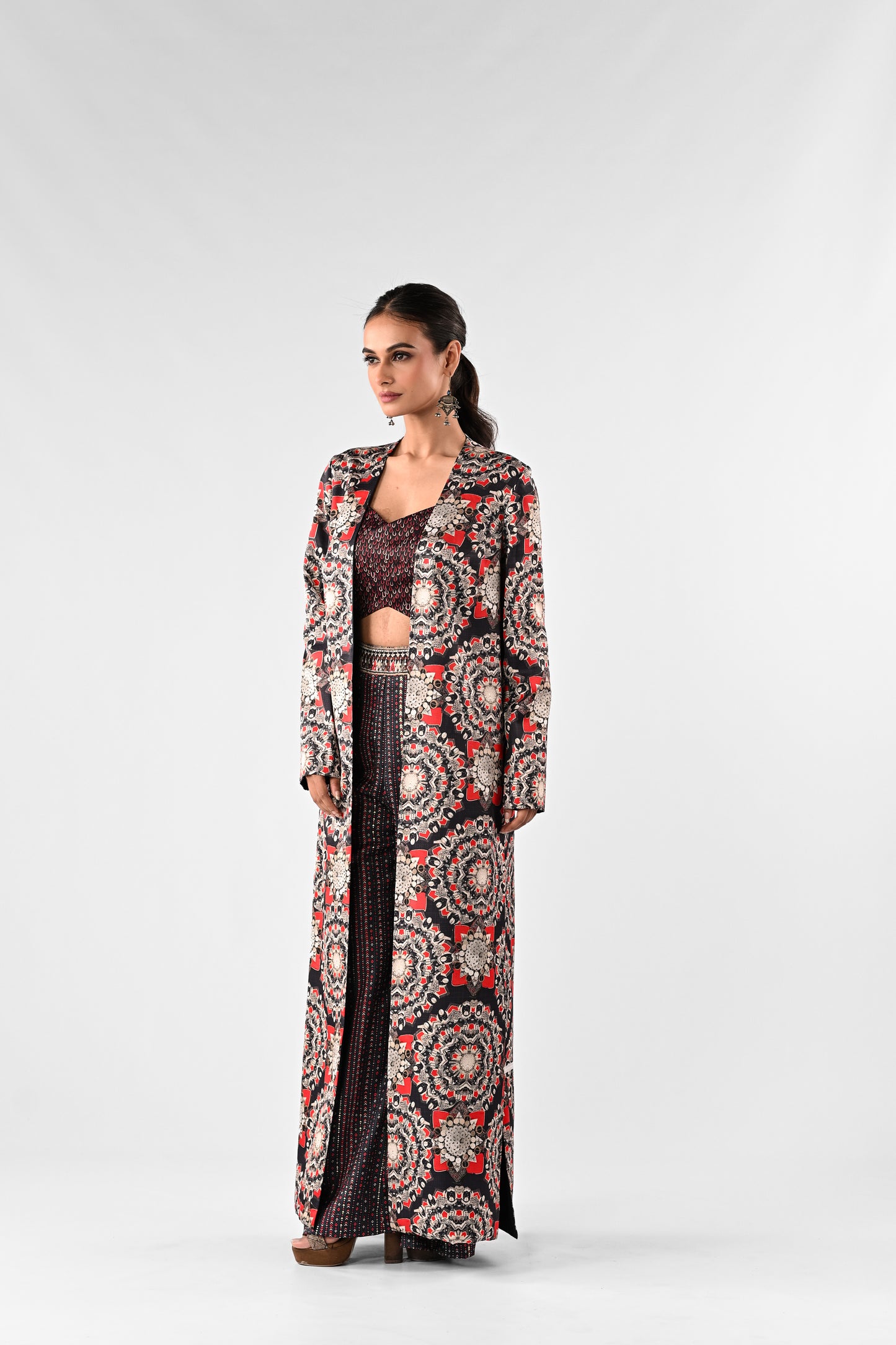 Embellished Printed Co-ord Set with Cape