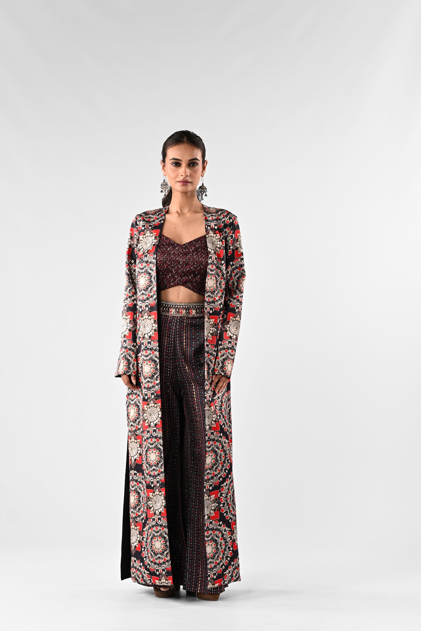 Embellished Printed Co-ord Set with Cape