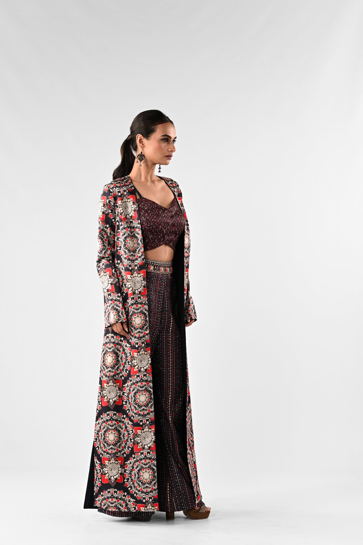 Embellished Printed Co-ord Set with Cape