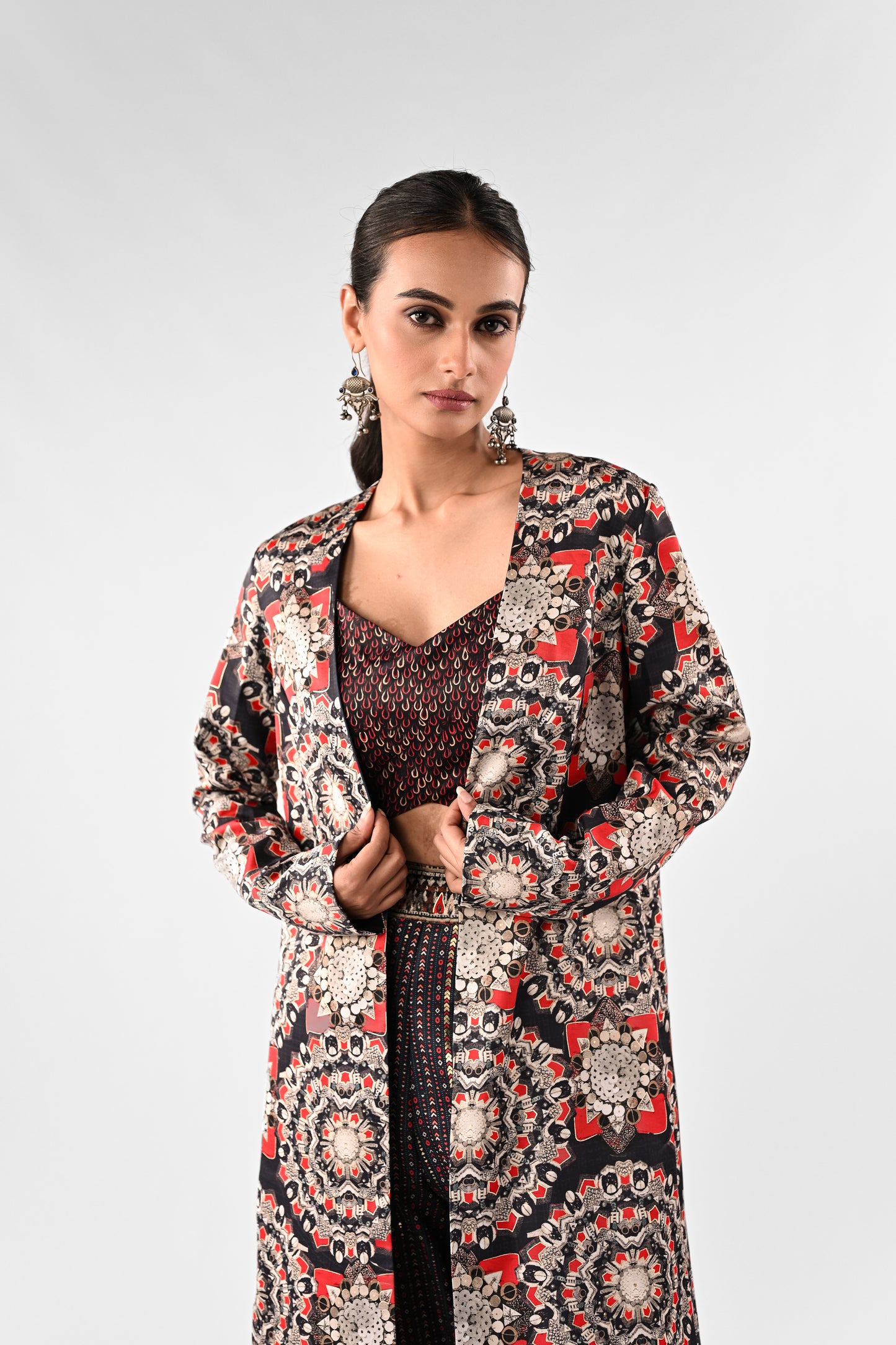 Embellished Printed Co-ord Set with Cape