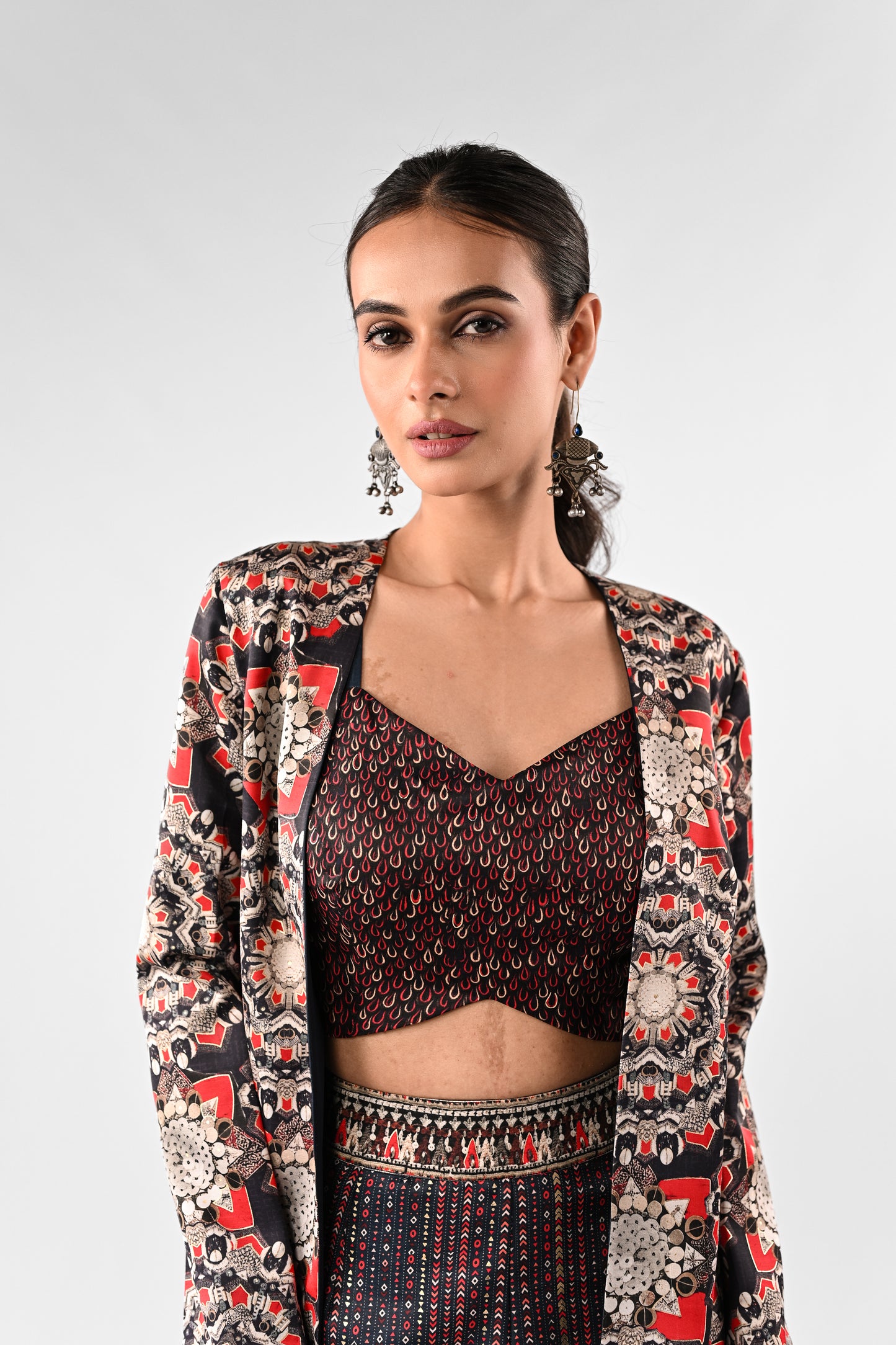 Embellished Printed Co-ord Set with Cape