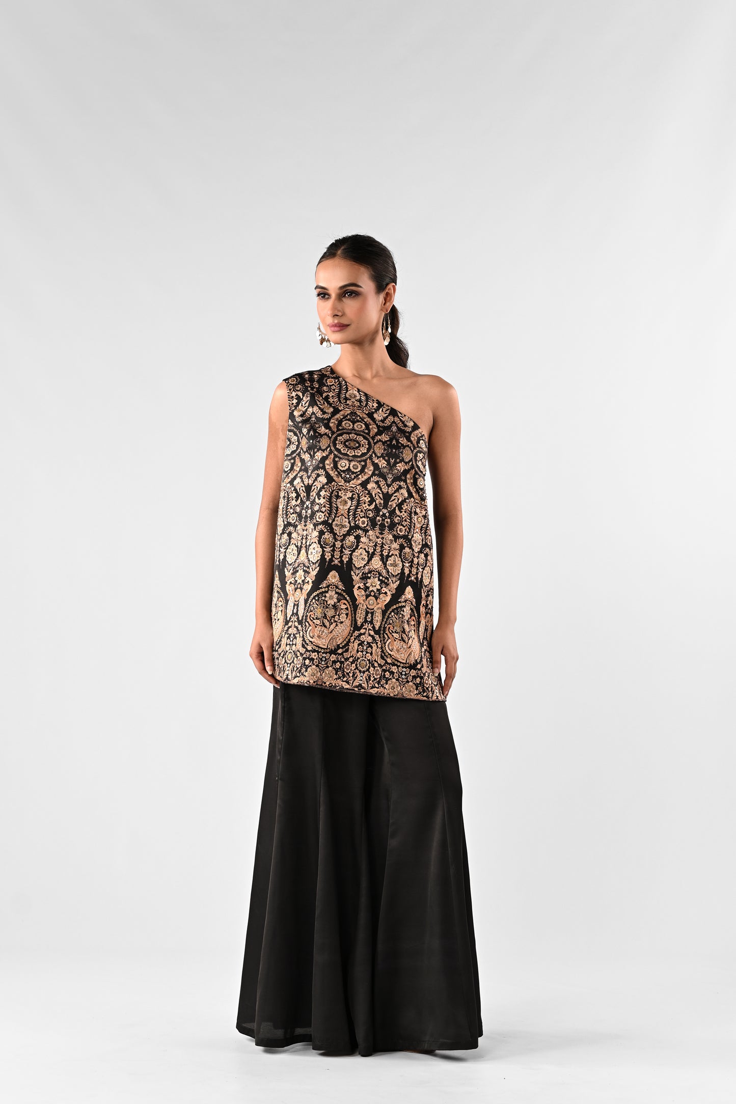 One-Shoulder Foil Detail Co-Ord Set