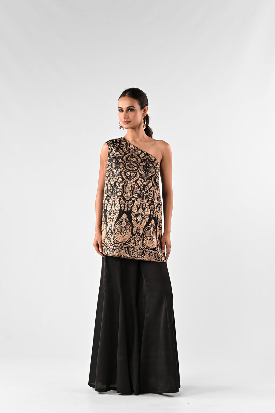 One-Shoulder Foil Detail Co-Ord Set