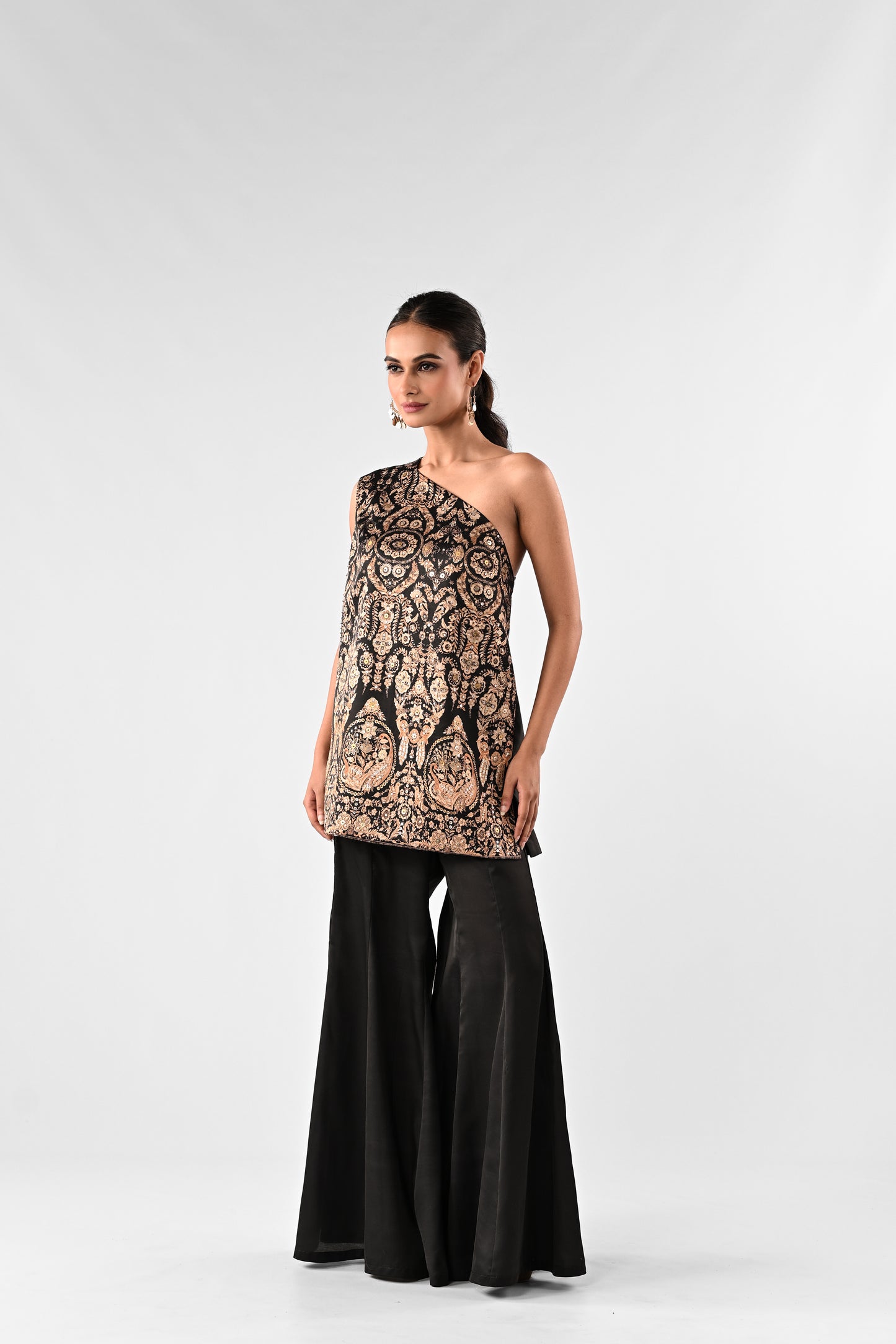 One-Shoulder Foil Detail Co-Ord Set