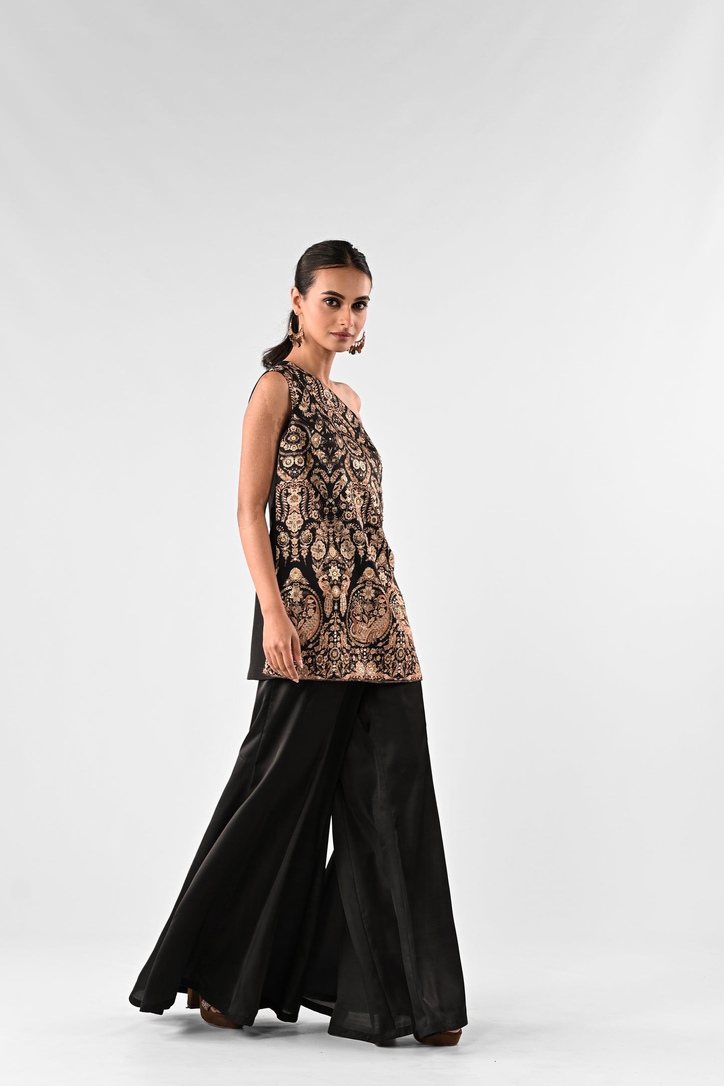 One-Shoulder Foil Detail Co-Ord Set