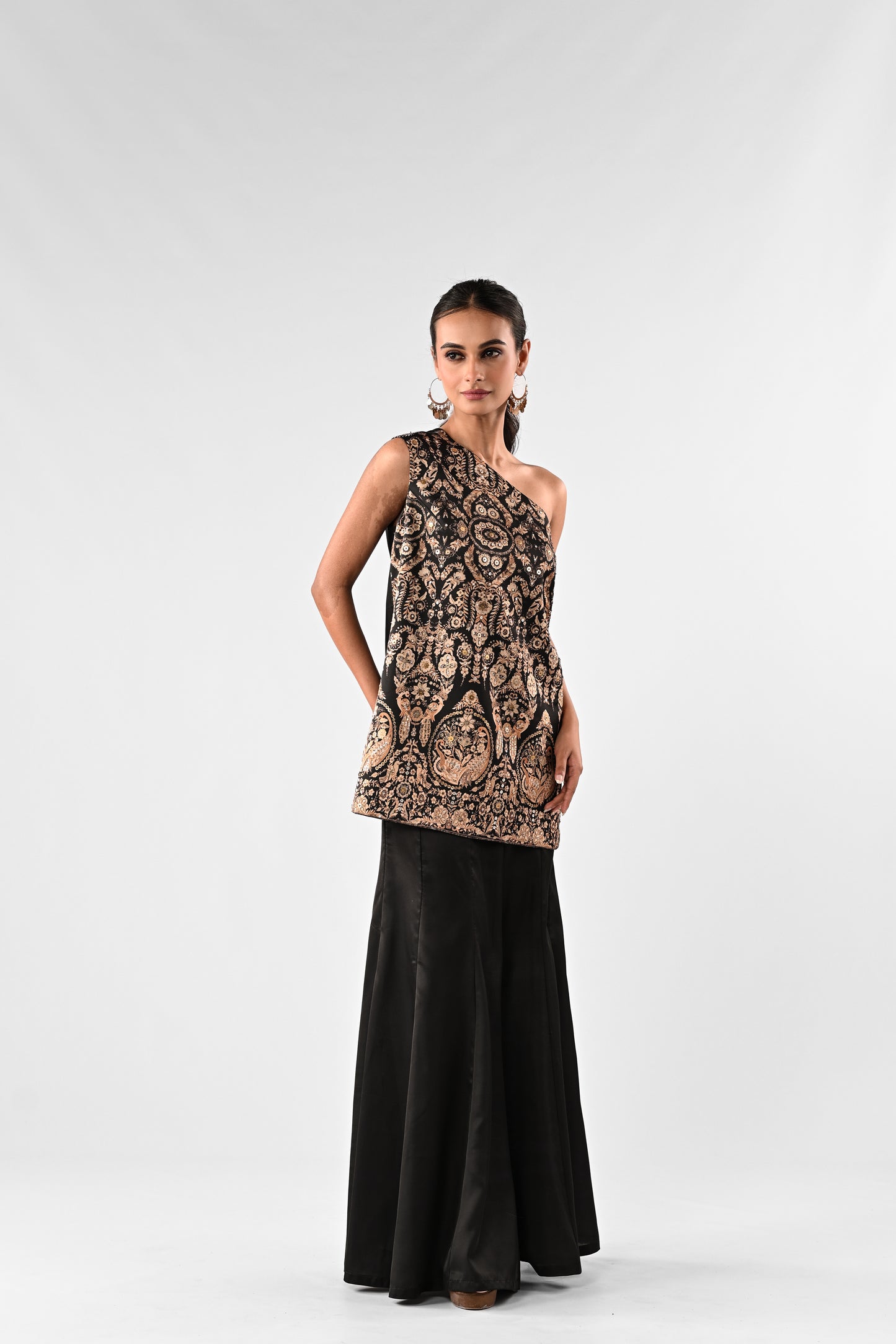 One-Shoulder Foil Detail Co-Ord Set