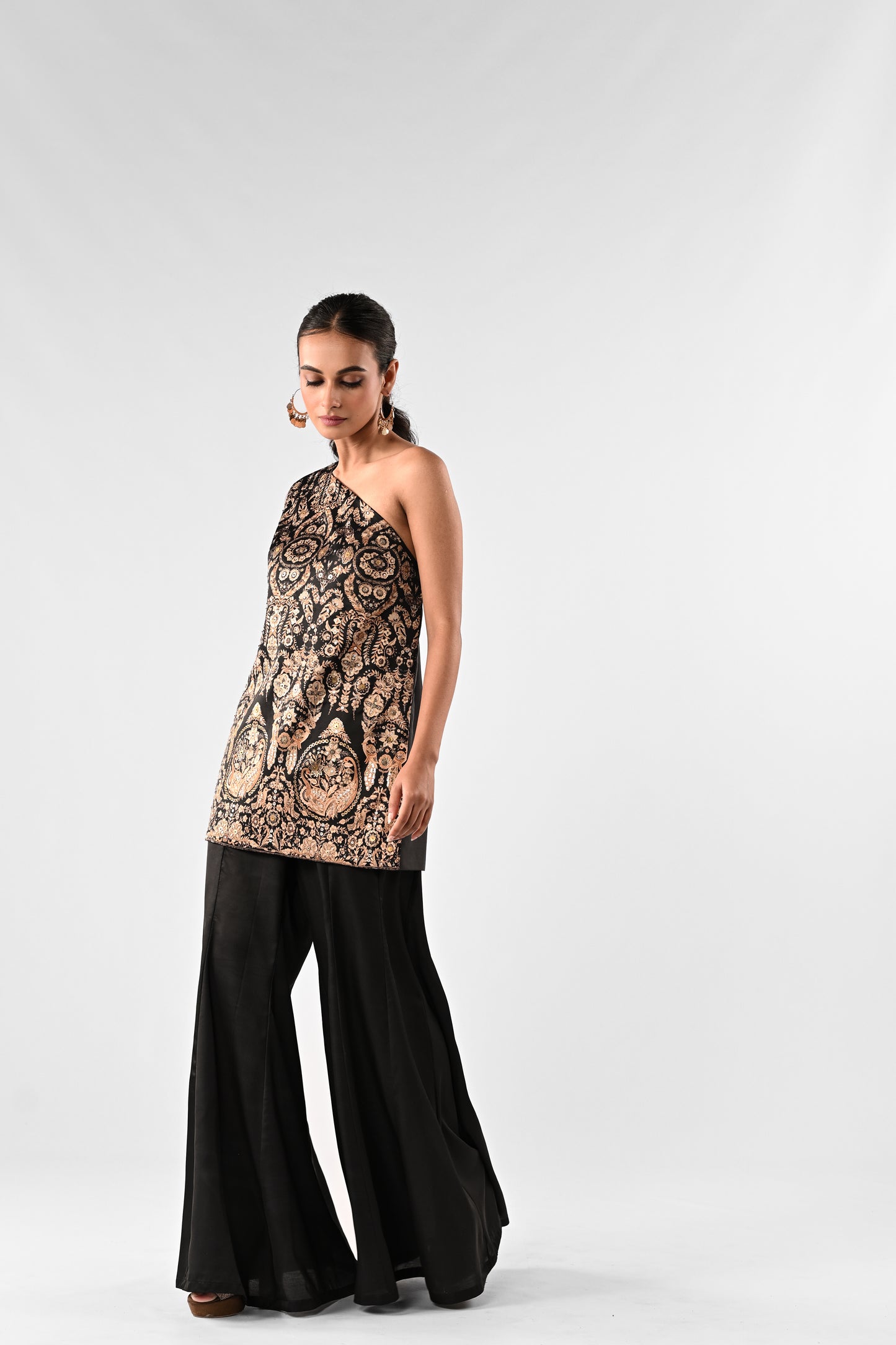 One-Shoulder Foil Detail Co-Ord Set