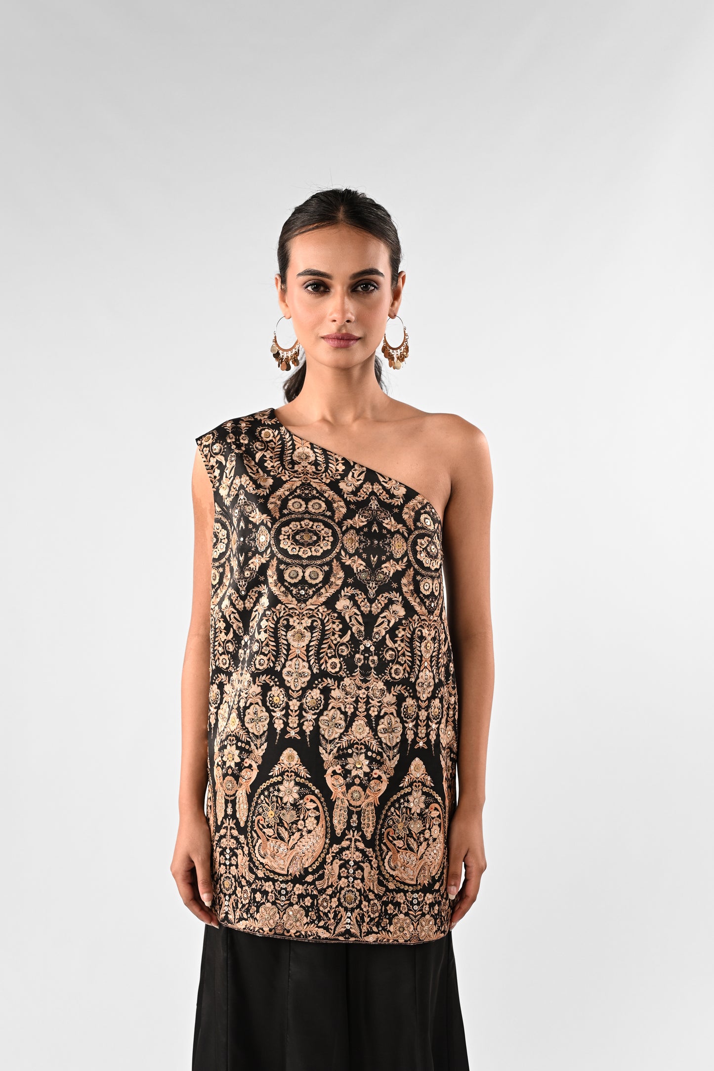 One-Shoulder Foil Detail Co-Ord Set