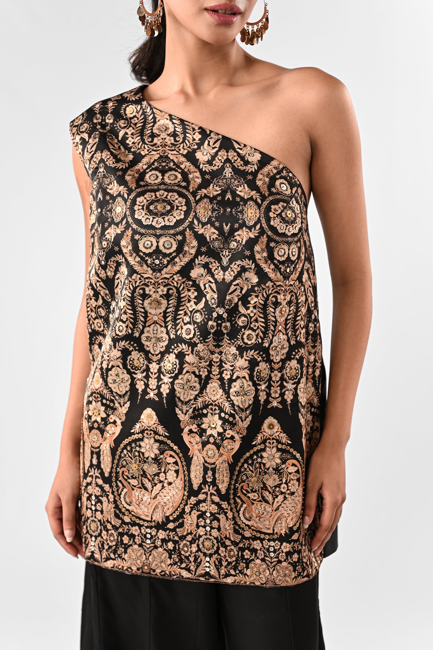 One-Shoulder Foil Detail Co-Ord Set