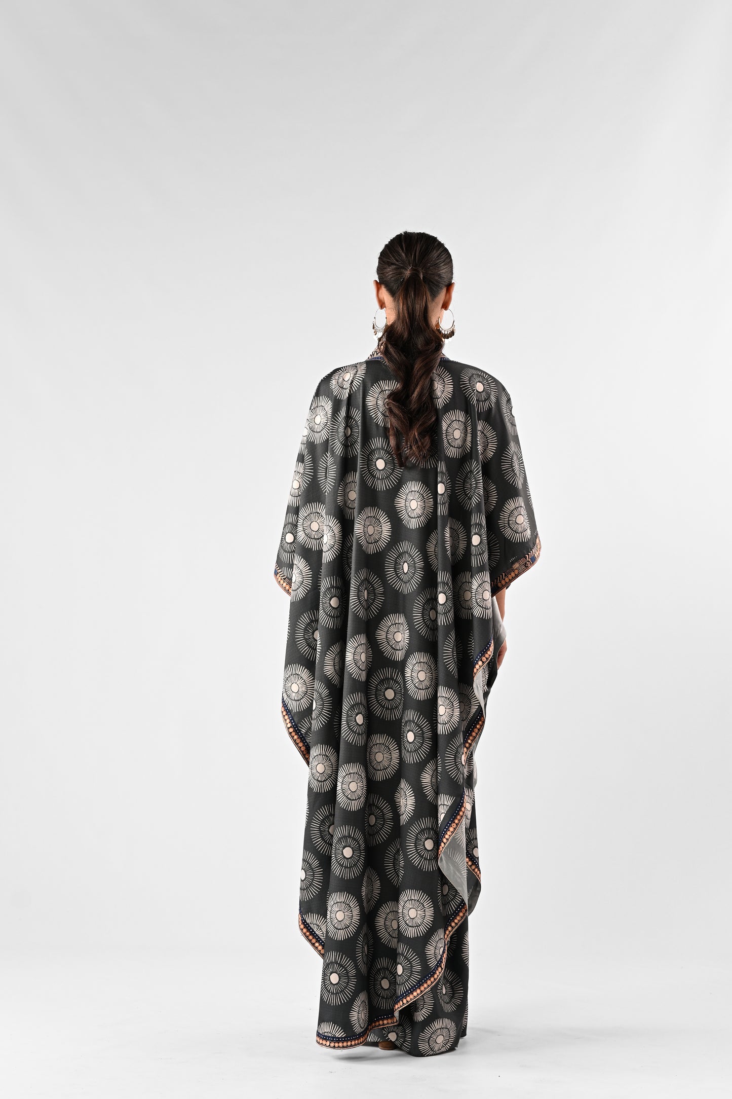 Printed Draped Skirt Set with Cape