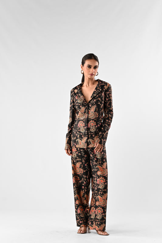 Foil Print Modal Satin Power Suit Set