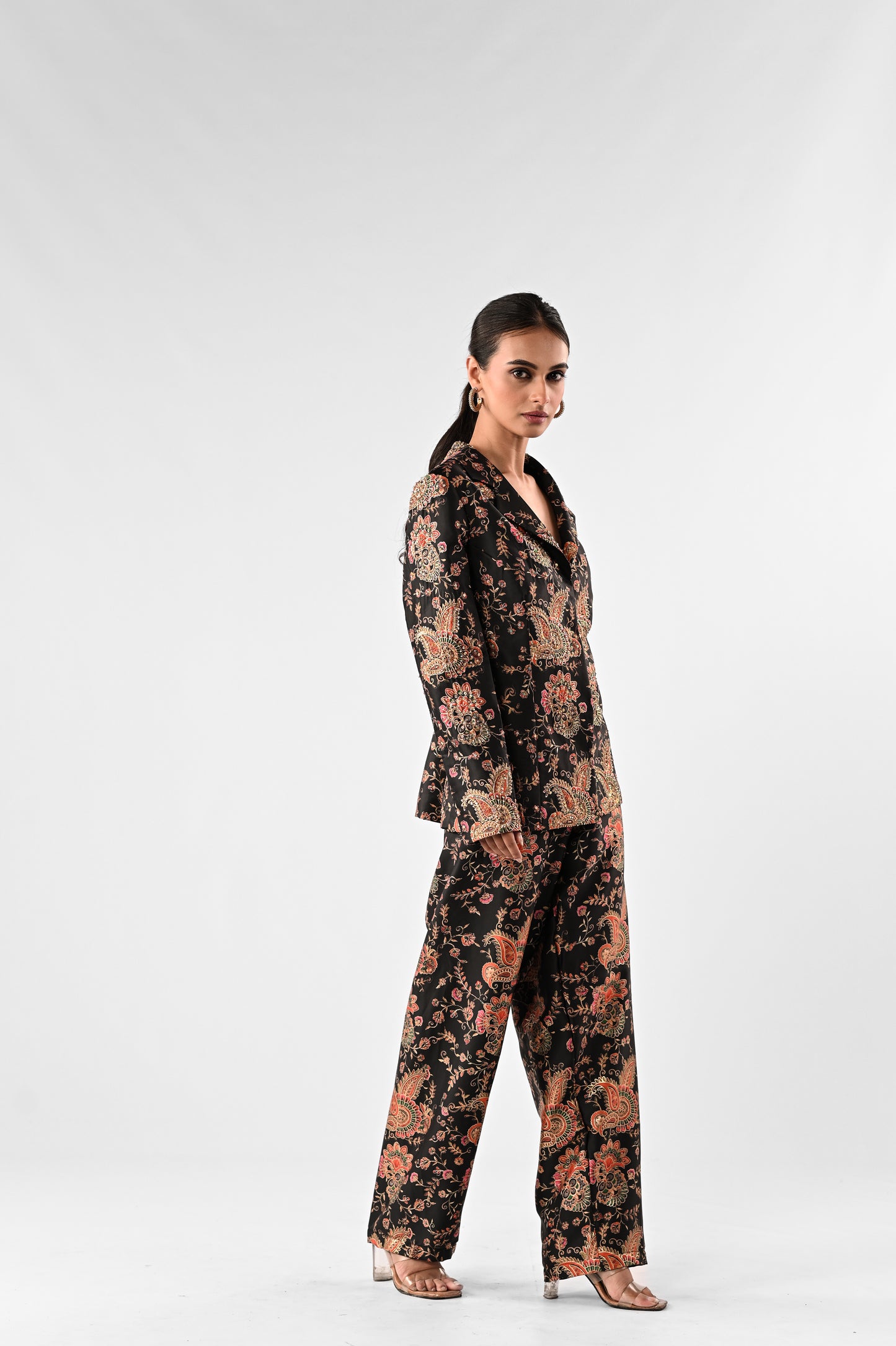 Foil Print Modal Satin Power Suit Set