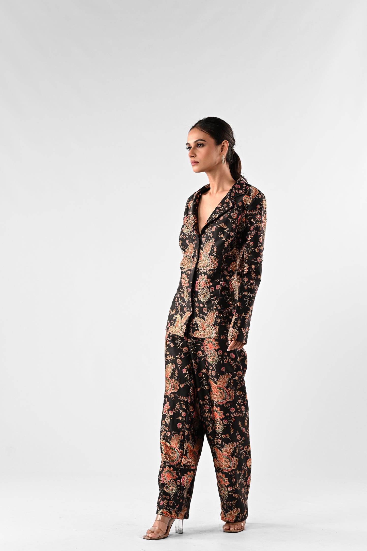 Foil Print Modal Satin Power Suit Set