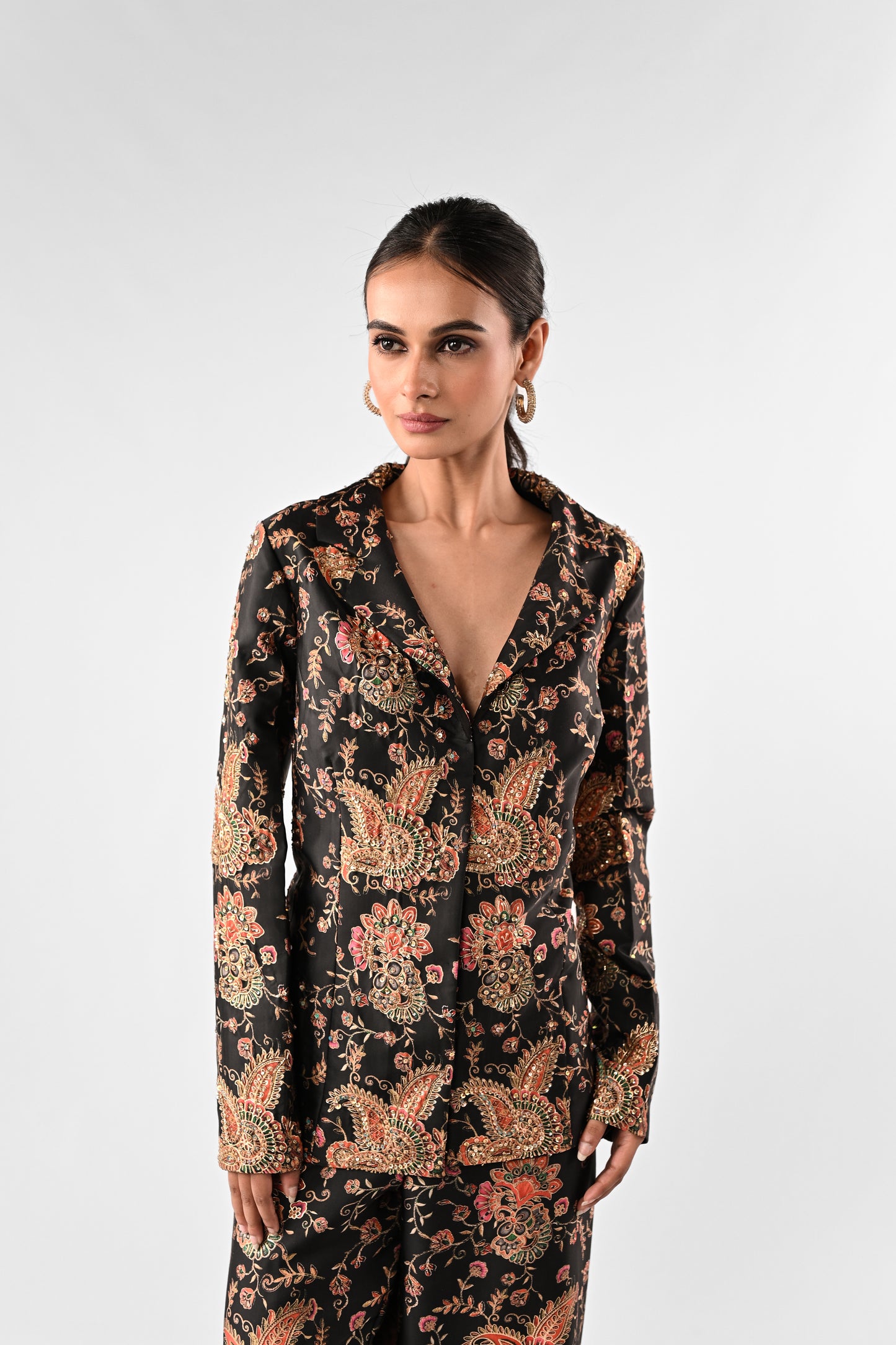 Foil Print Modal Satin Power Suit Set