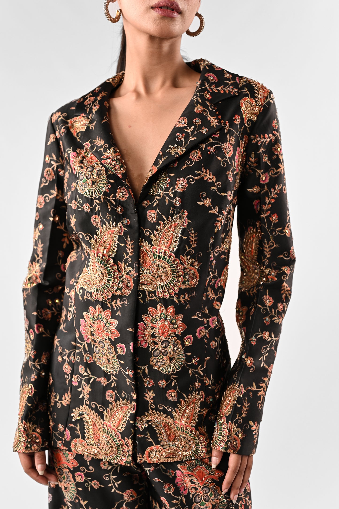 Foil Print Modal Satin Power Suit Set