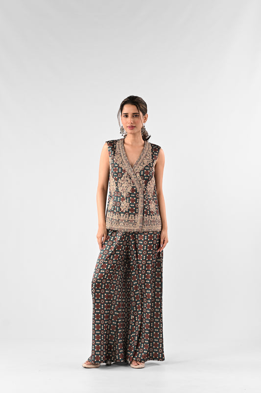 Thread Embroidered Modal Satin Co-ord Set