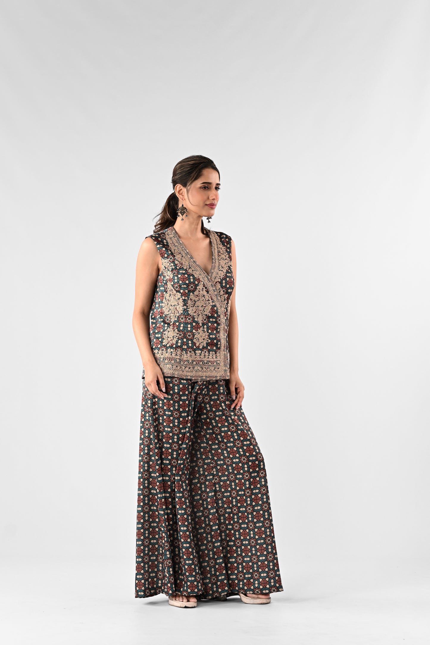 Thread Embroidered Modal Satin Co-ord Set