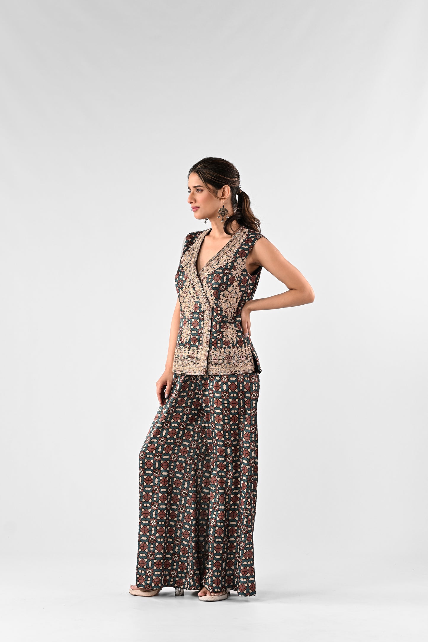Thread Embroidered Modal Satin Co-ord Set