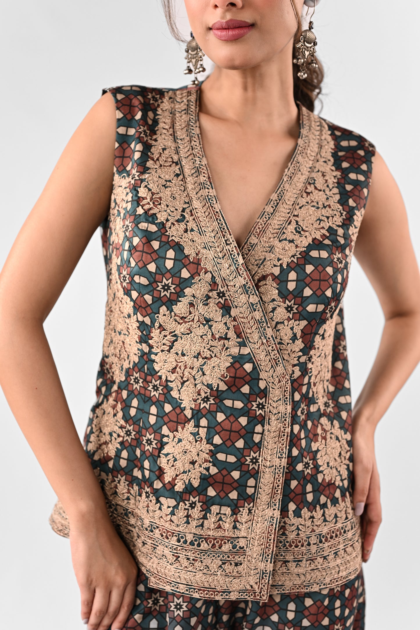Thread Embroidered Modal Satin Co-ord Set
