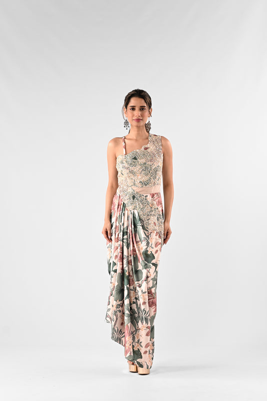 Embellished Tropical Printed Gown