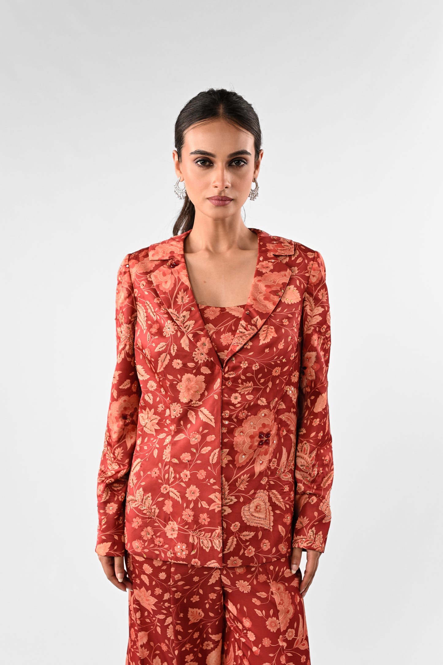 Embellished Printed Power Suit