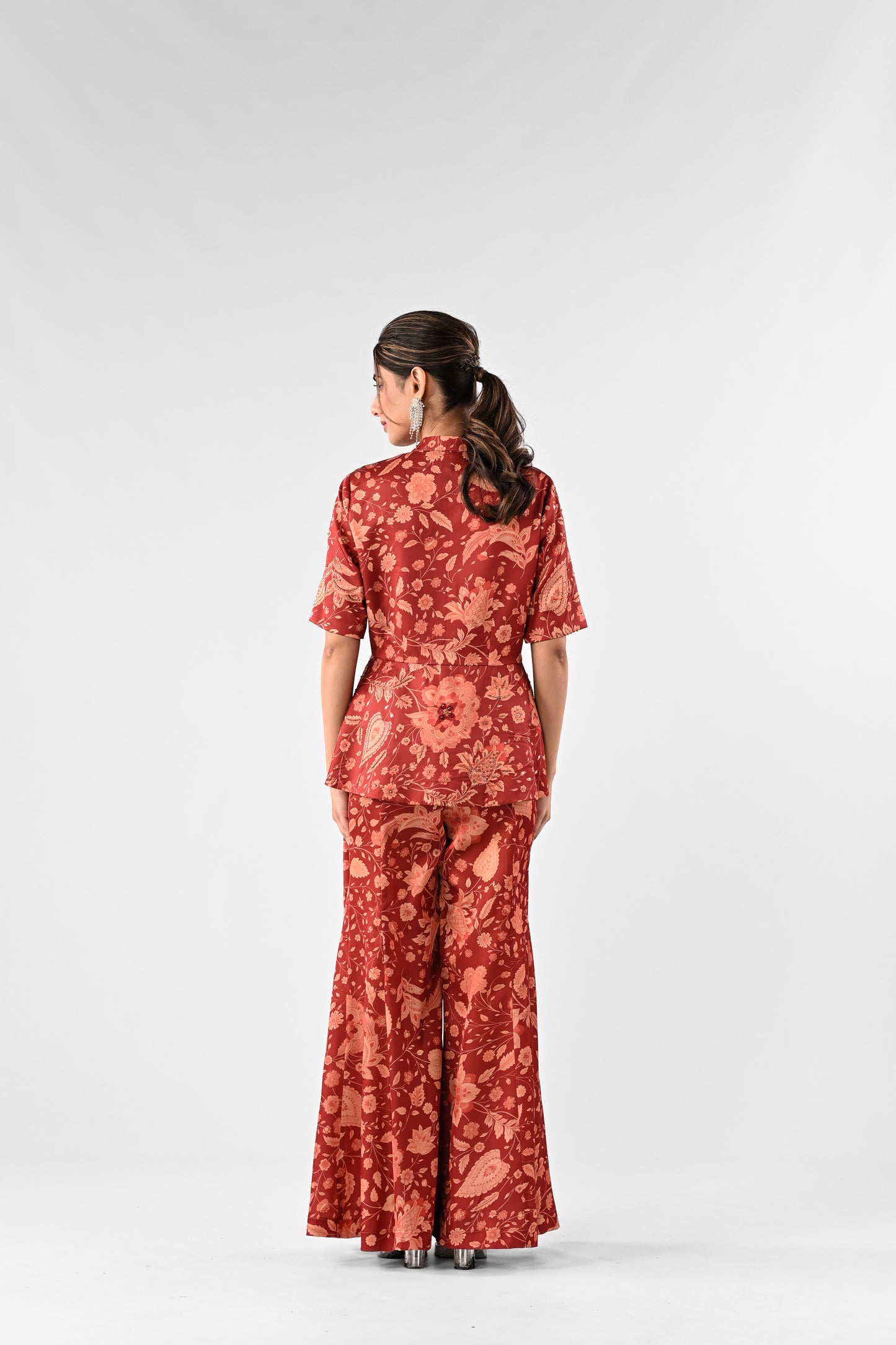 Embellished Printed Peplum Co-ord Set