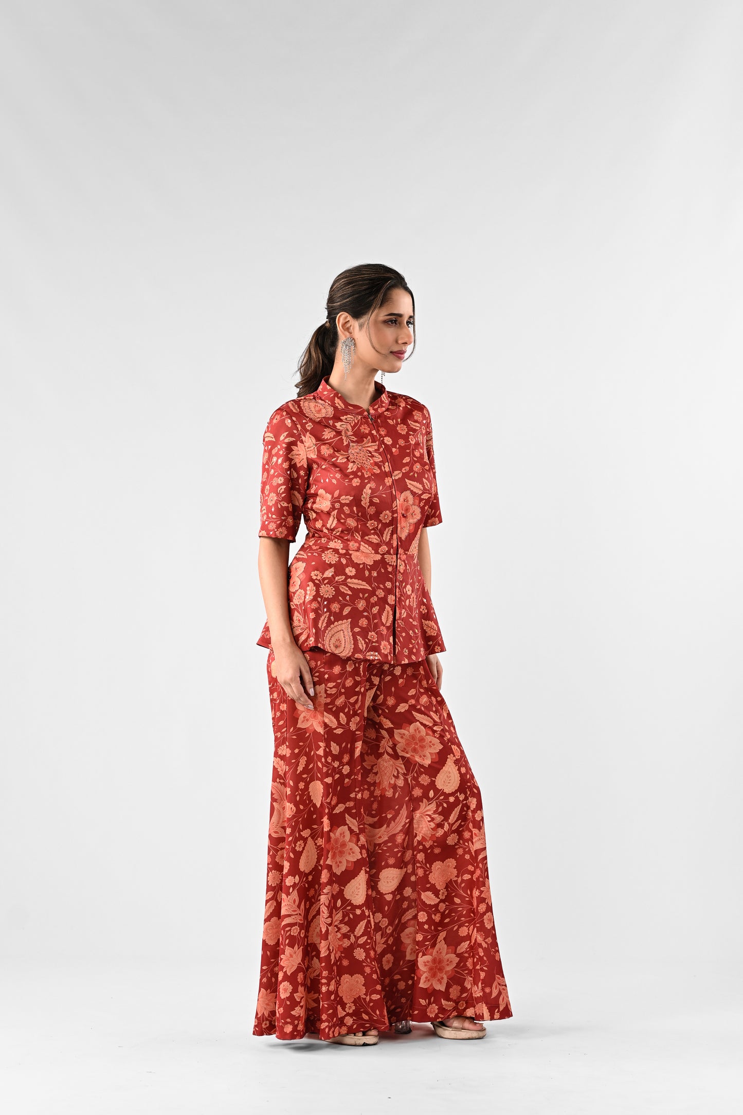 Embellished Printed Peplum Co-ord Set