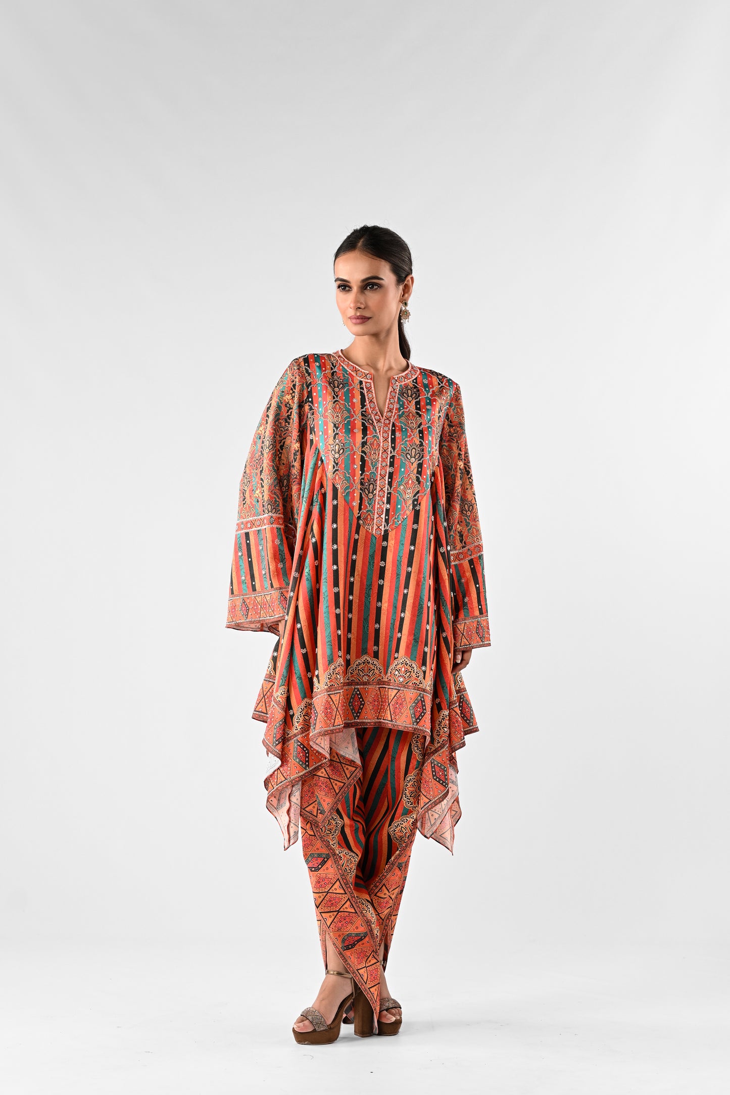 Festive Embellished Handkerchief Top with Dhoti Pants Set