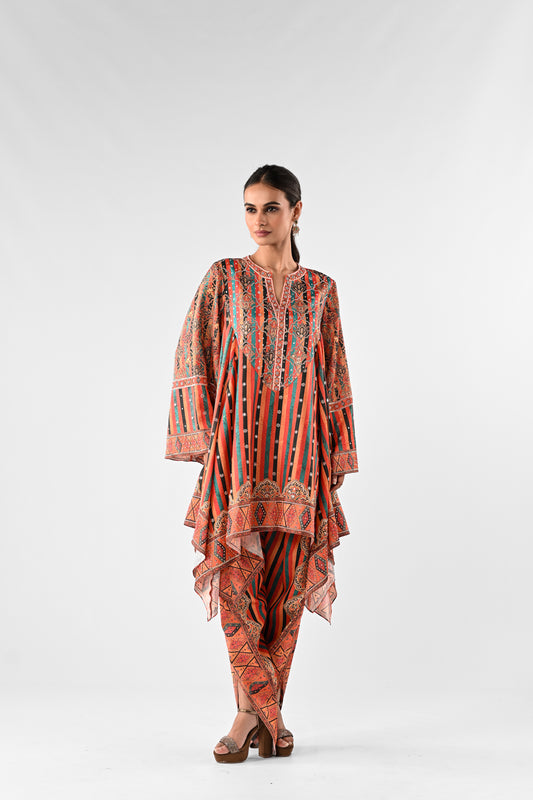 Festive Embellished Handkerchief Top with Dhoti Pants Set