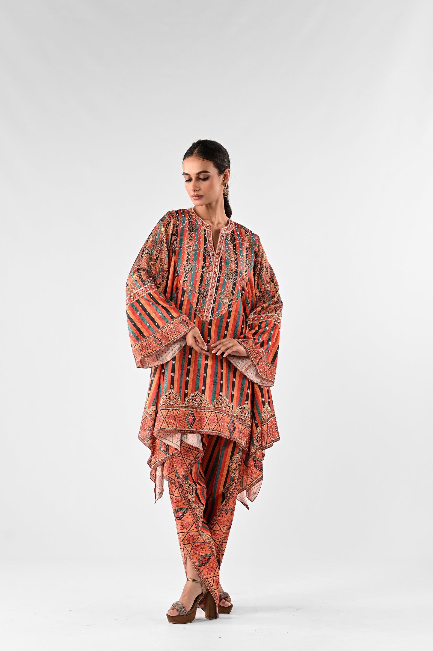 Festive Embellished Handkerchief Top with Dhoti Pants Set