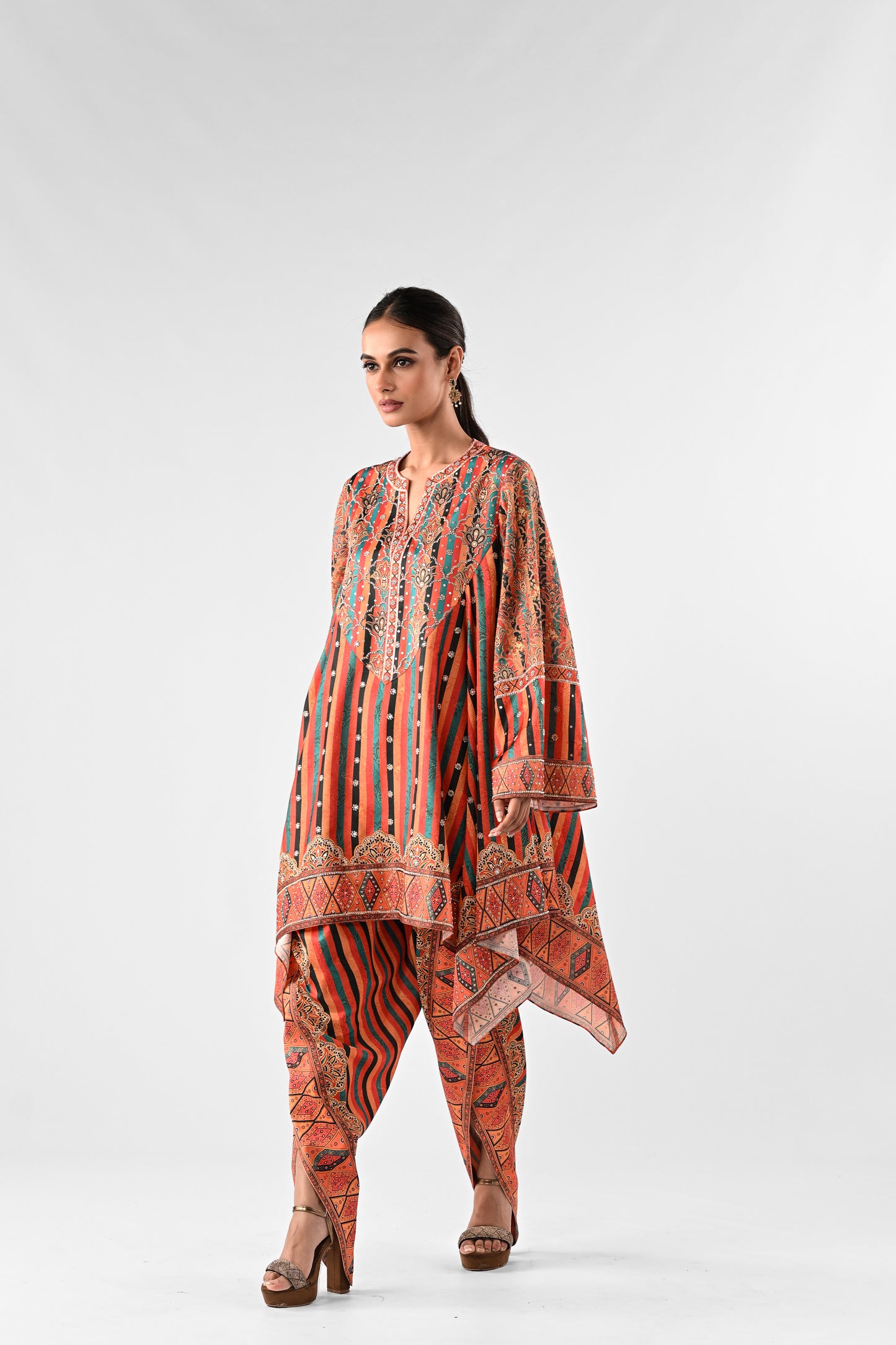 Festive Embellished Handkerchief Top with Dhoti Pants Set