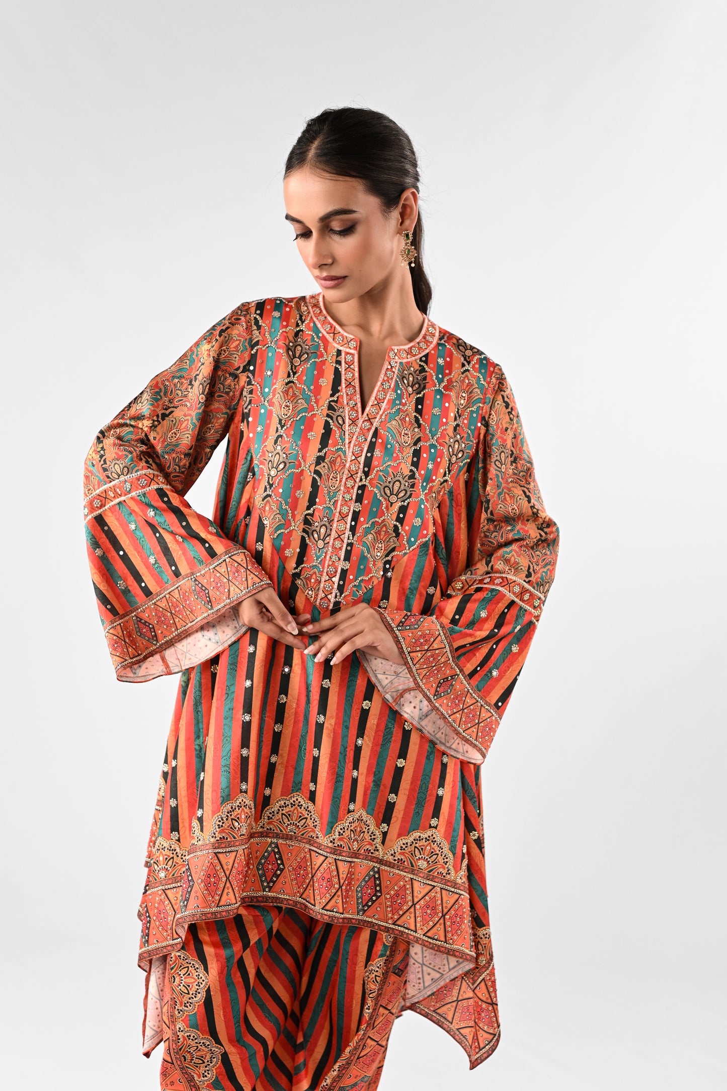 Festive Embellished Handkerchief Top with Dhoti Pants Set
