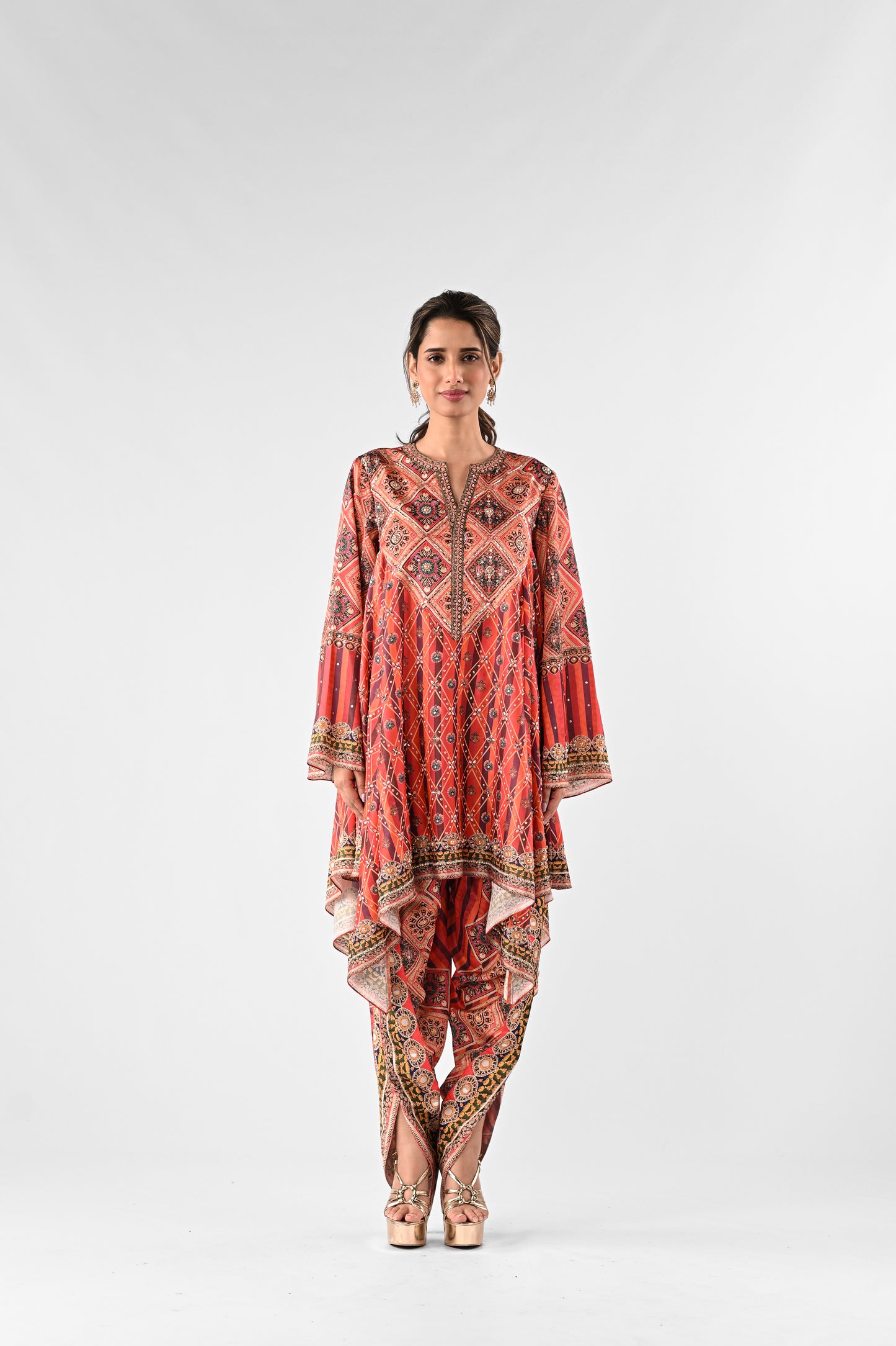 Festive Embellished Handkerchief Top with Dhoti Pants Set