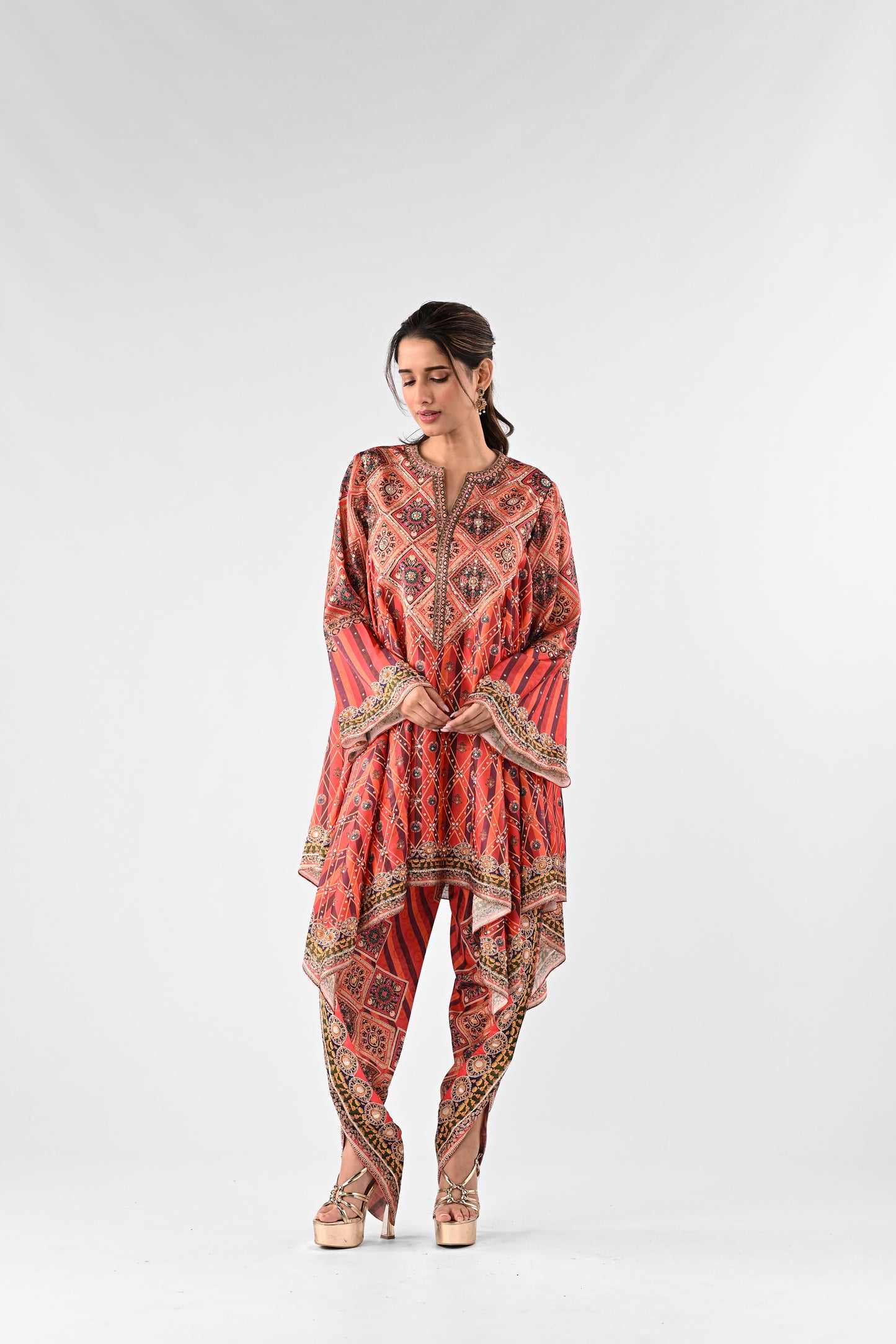 Festive Embellished Handkerchief Top with Dhoti Pants Set