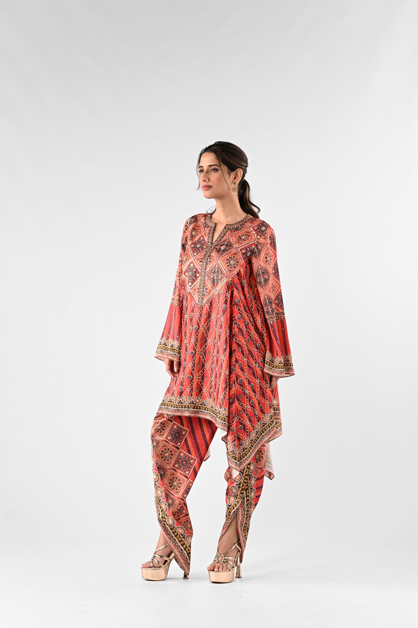 Festive Embellished Handkerchief Top with Dhoti Pants Set