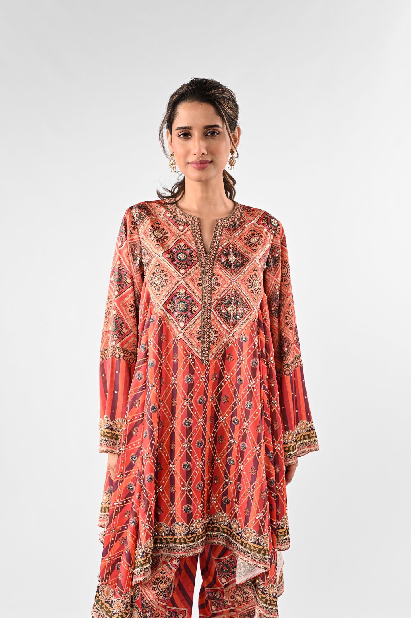 Festive Embellished Handkerchief Top with Dhoti Pants Set