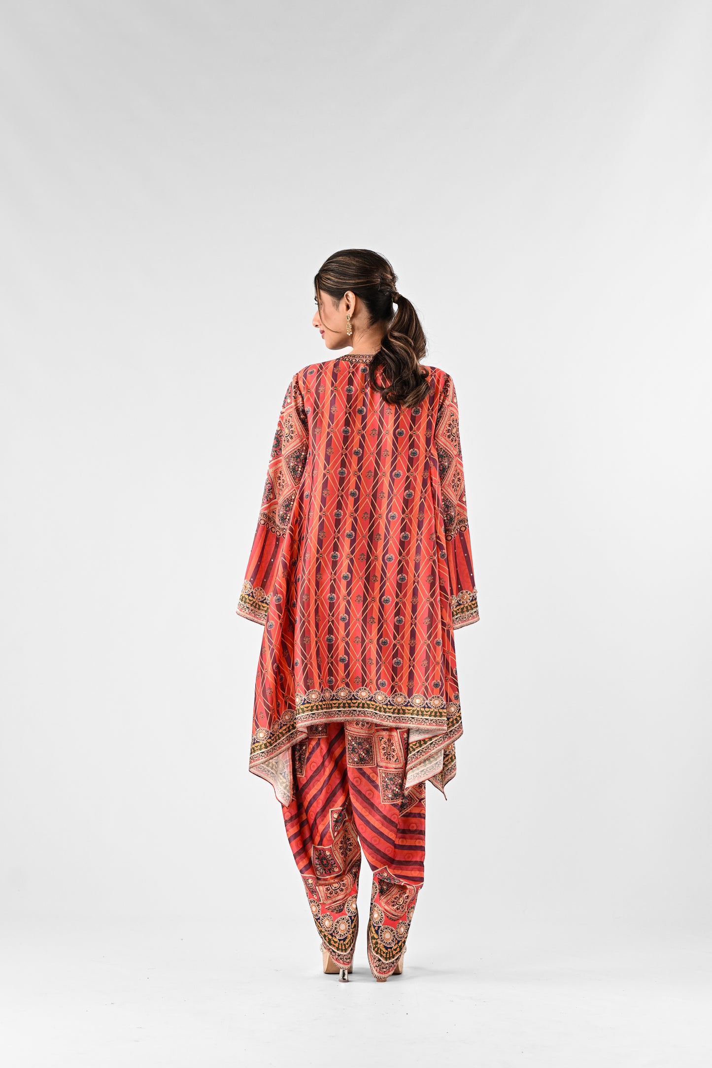 Festive Embellished Handkerchief Top with Dhoti Pants Set