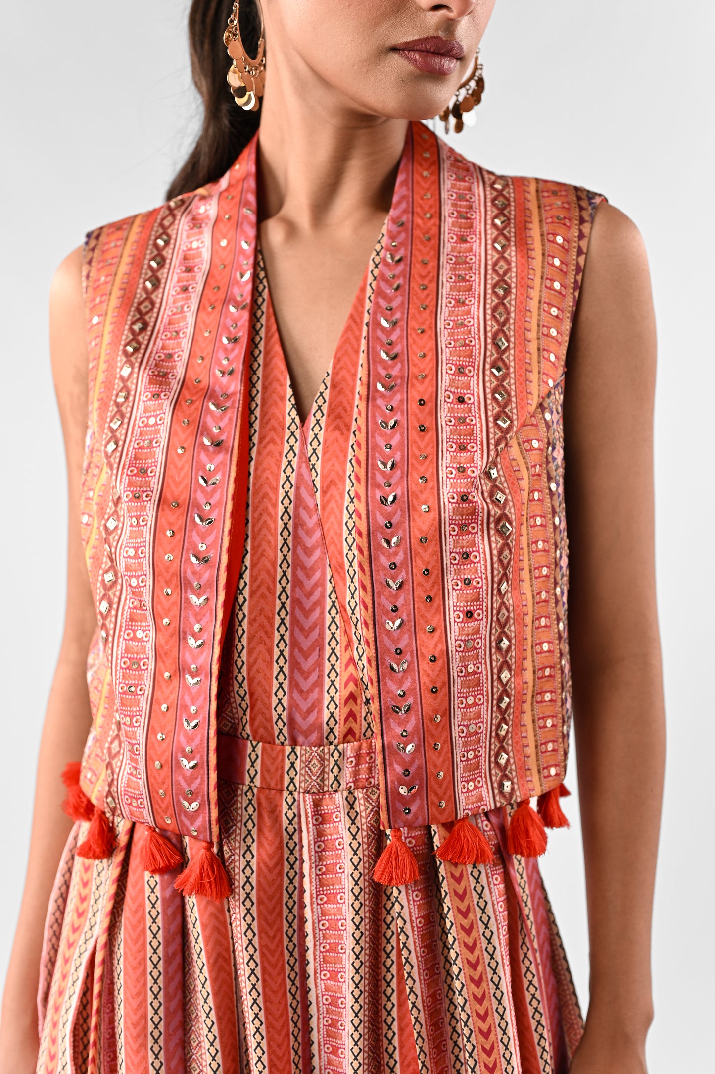 Linear Jumpsuit with Embellished Jacket