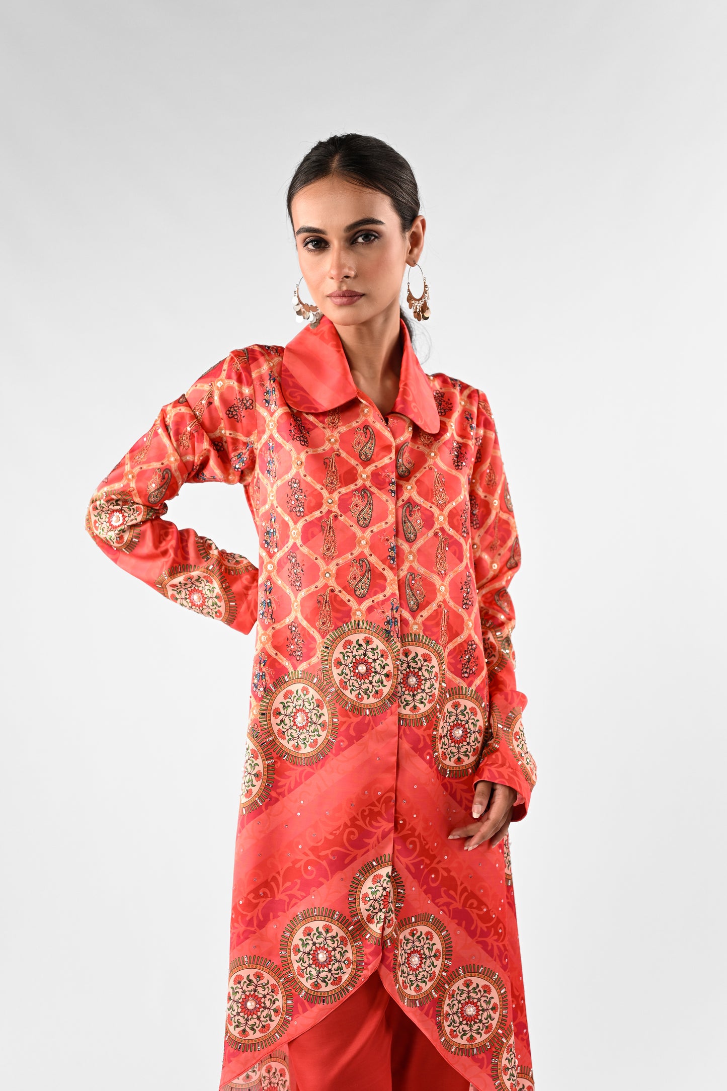 Embellished High-Low Shirt Co-ord Set