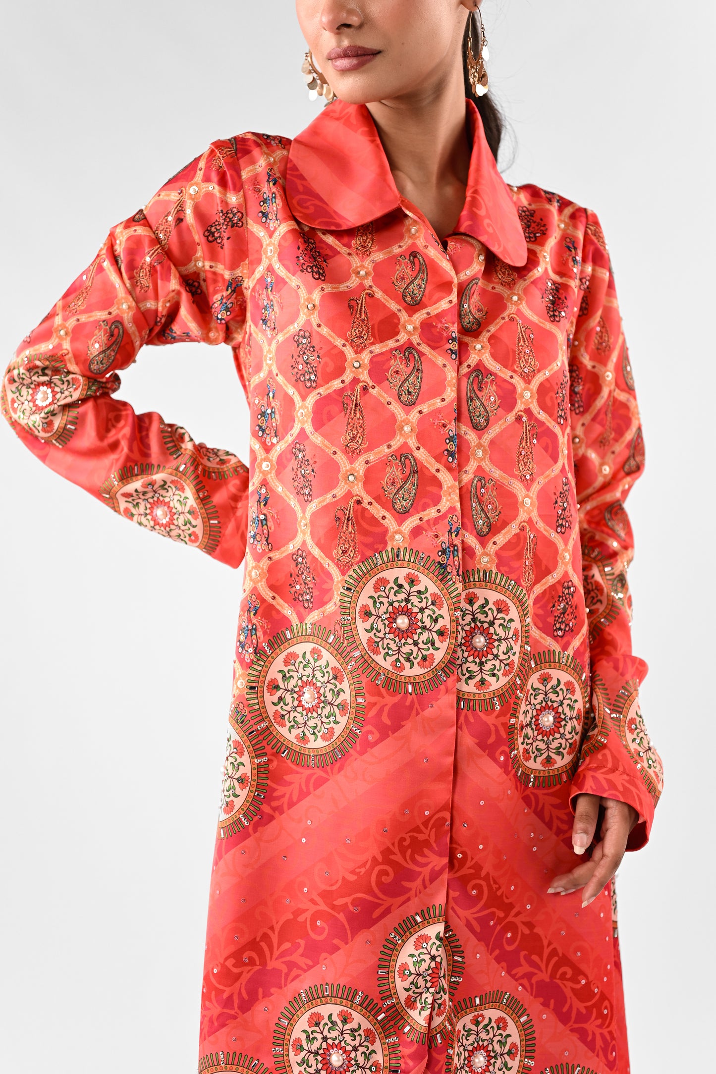 Embellished High-Low Shirt Co-ord Set