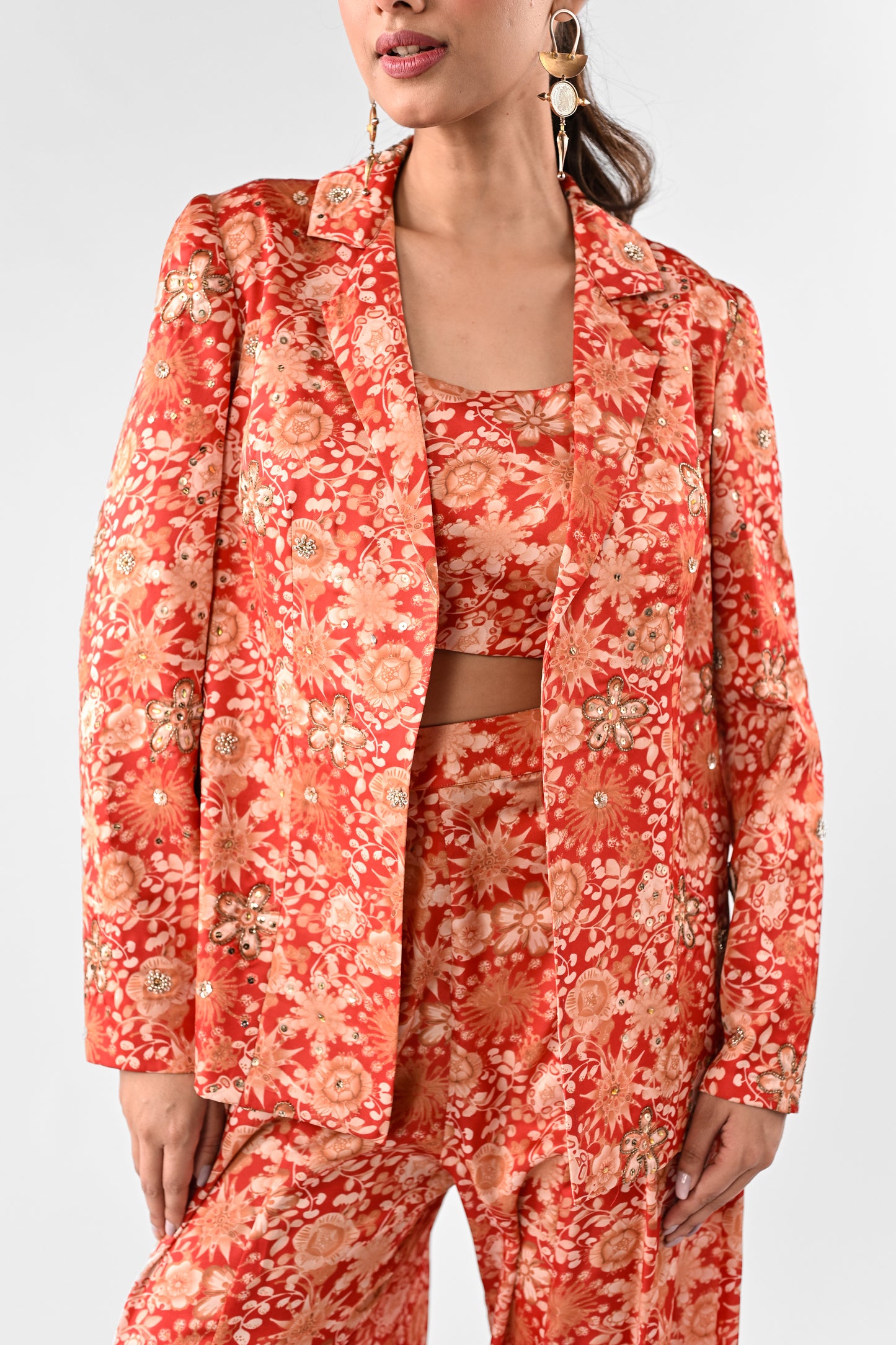 Embellished Printed Power Suit Co-ord Set