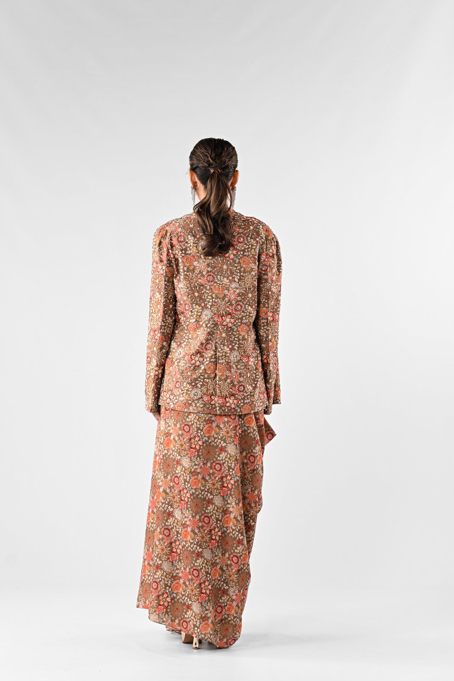 Floral Embellished Draped Skirt Set