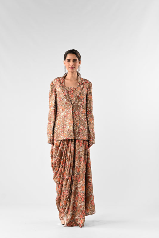 Floral Embellished Draped Skirt Set