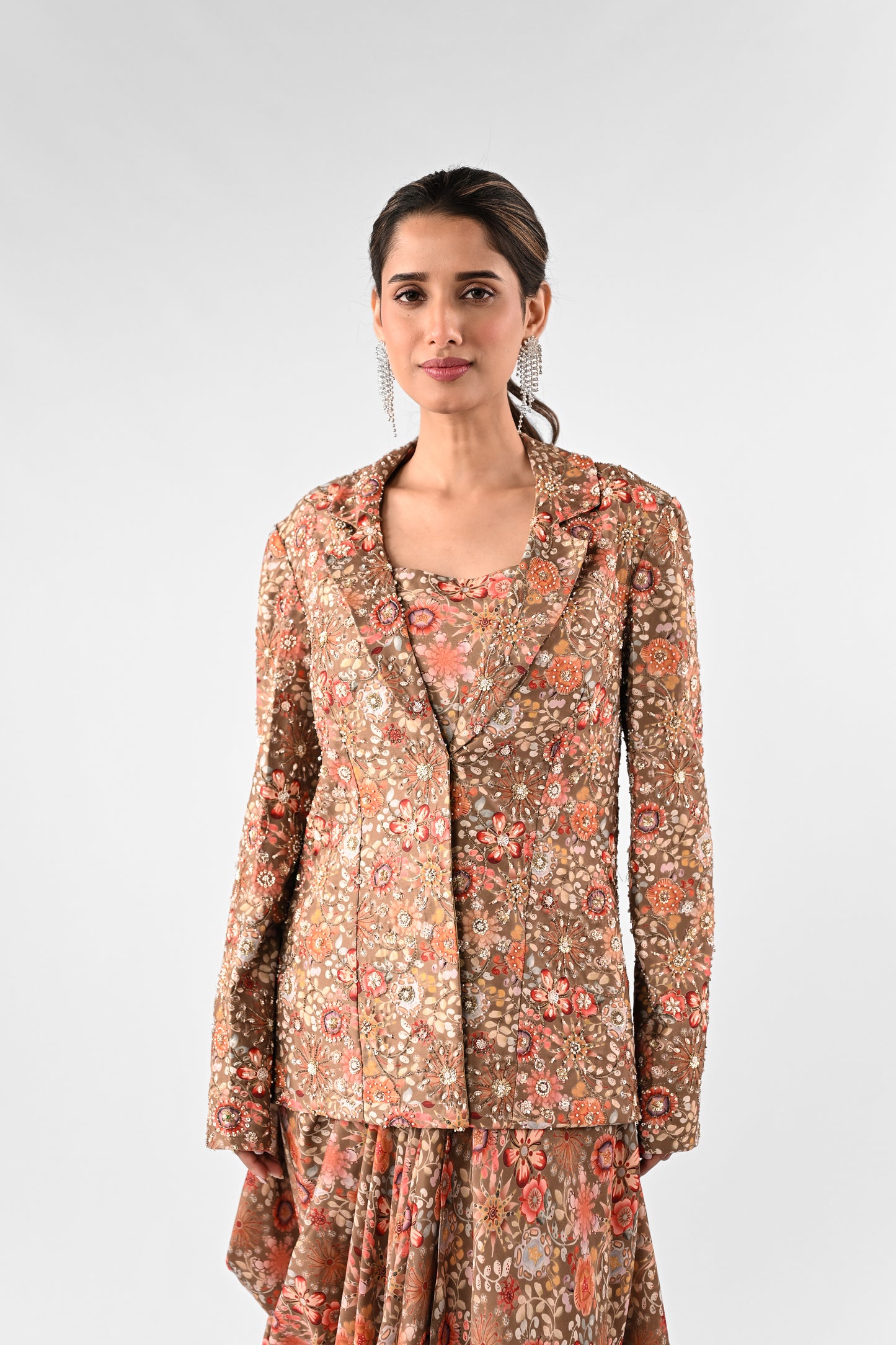 Floral Embellished Draped Skirt Set