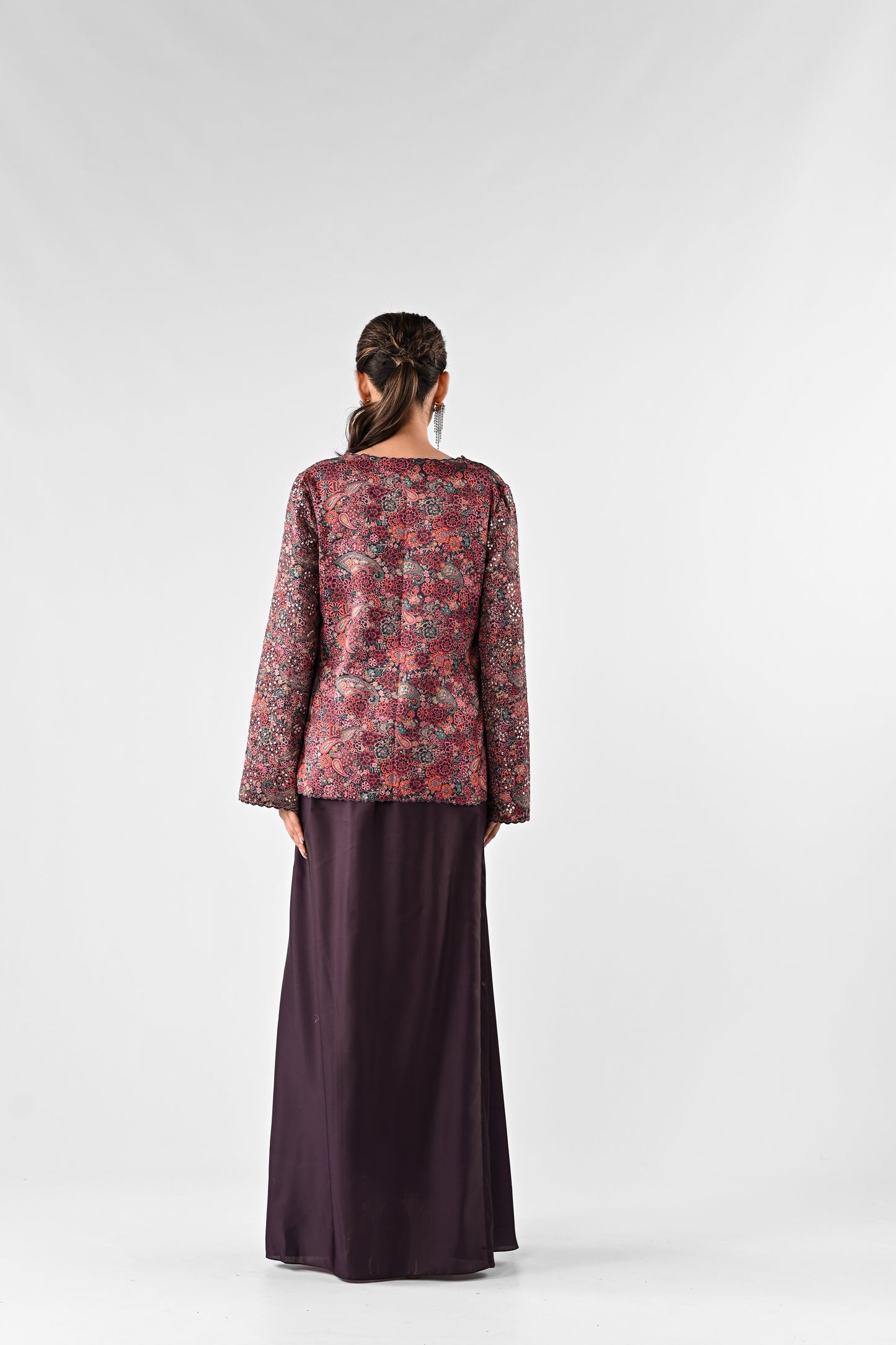 Threadwork Embroidered Top with Draped Skirt