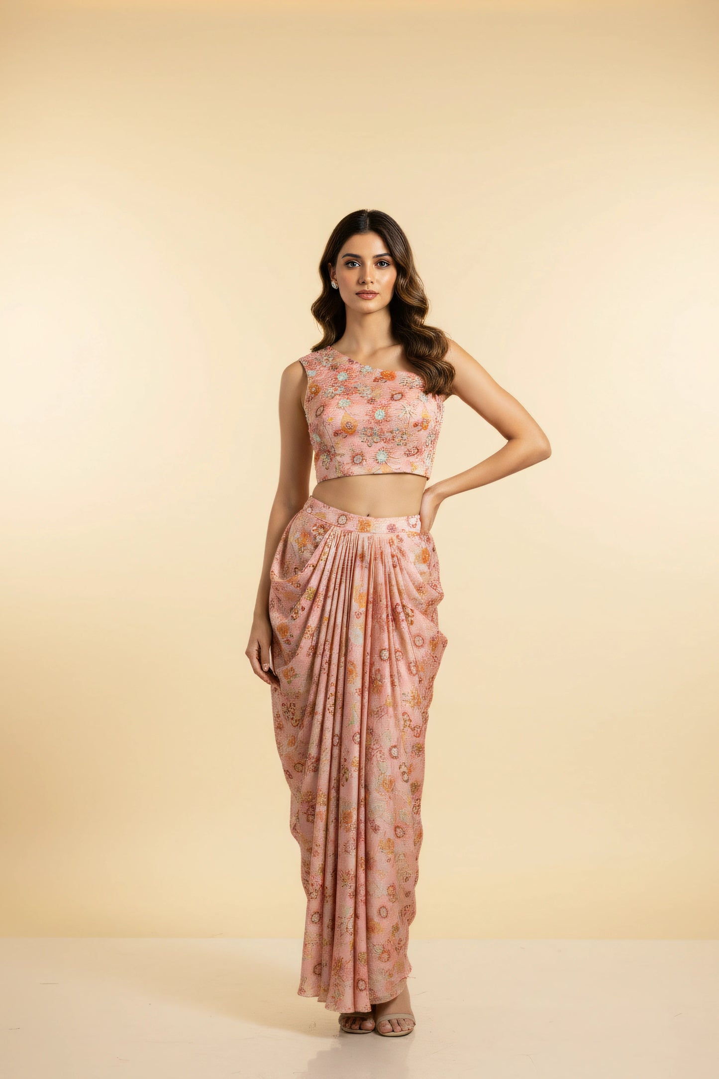 Embellished Printed On-Shoulder Co-ord Set