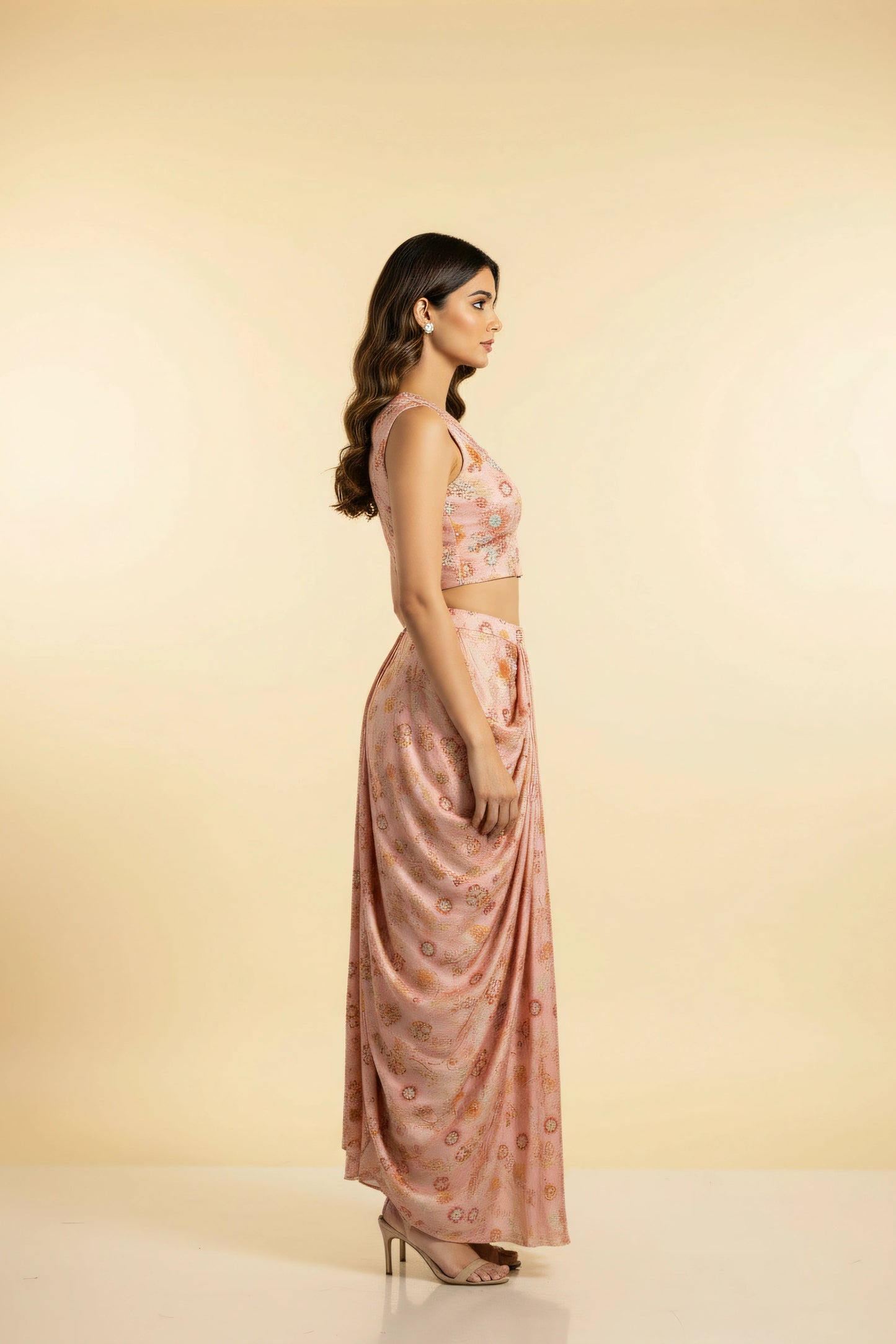 Embellished Printed On-Shoulder Co-ord Set